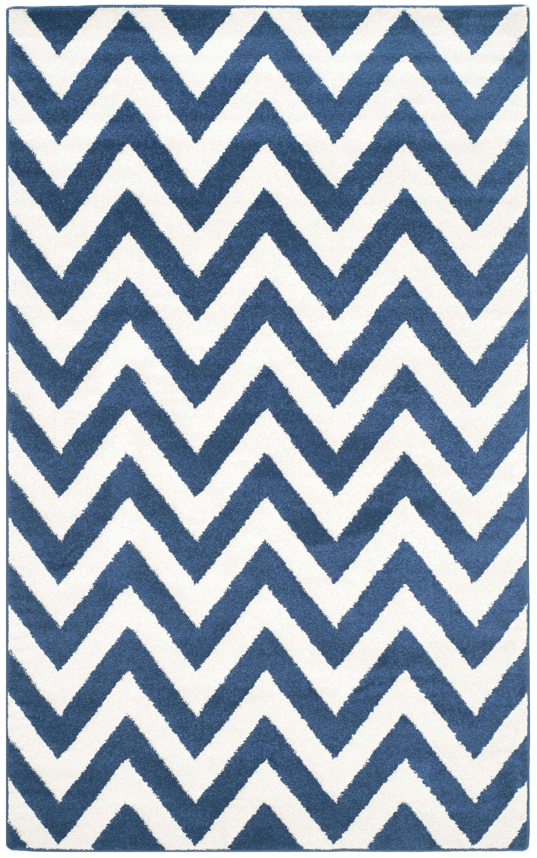 Amherst AMT419 Power Loomed Indoor Area Rug - Navy/Beige - 4'x6' - Safavieh