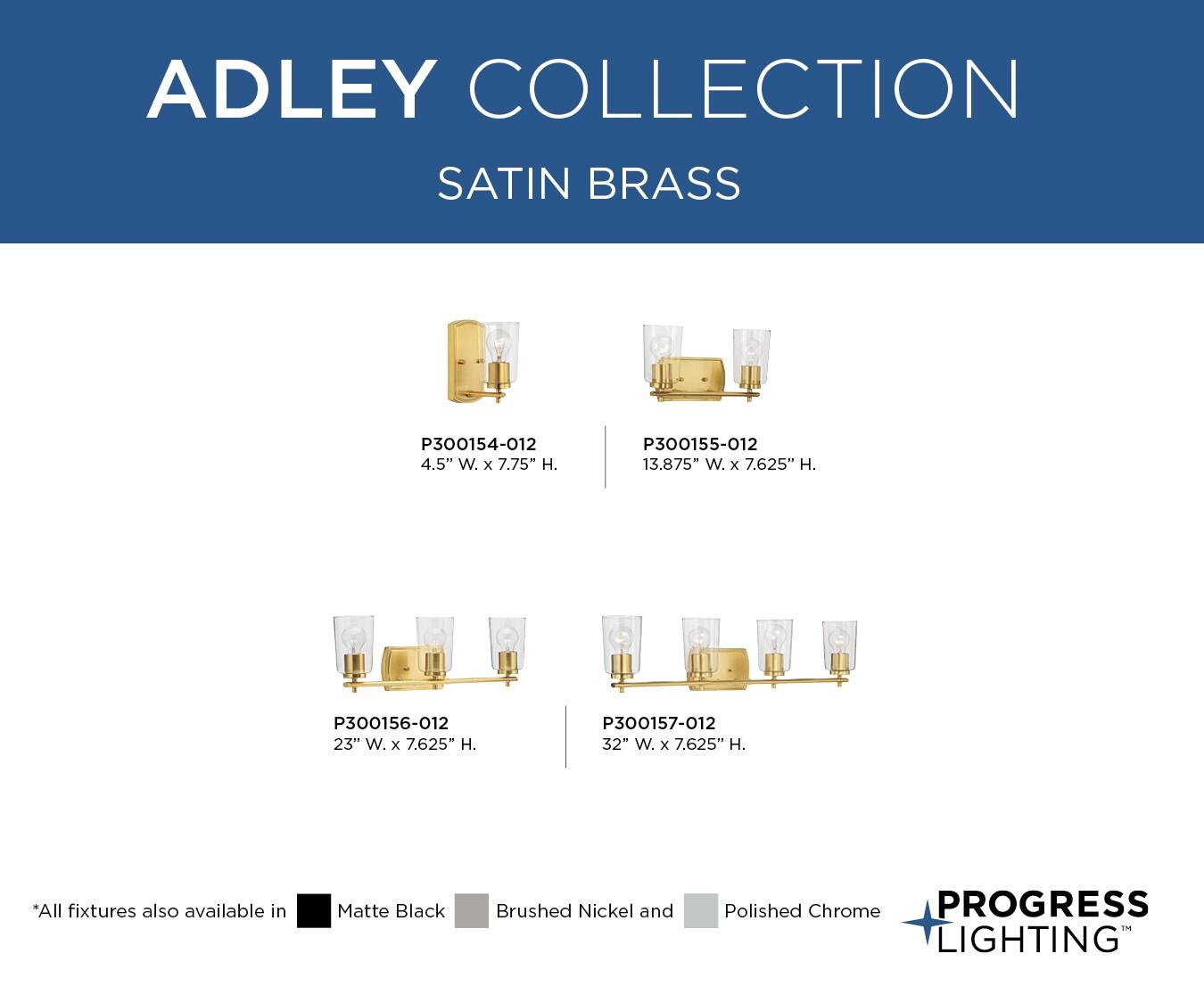 Progress Lighting Adley 2-Light Bath Vanity in Satin Brass with Clear Glass Shades