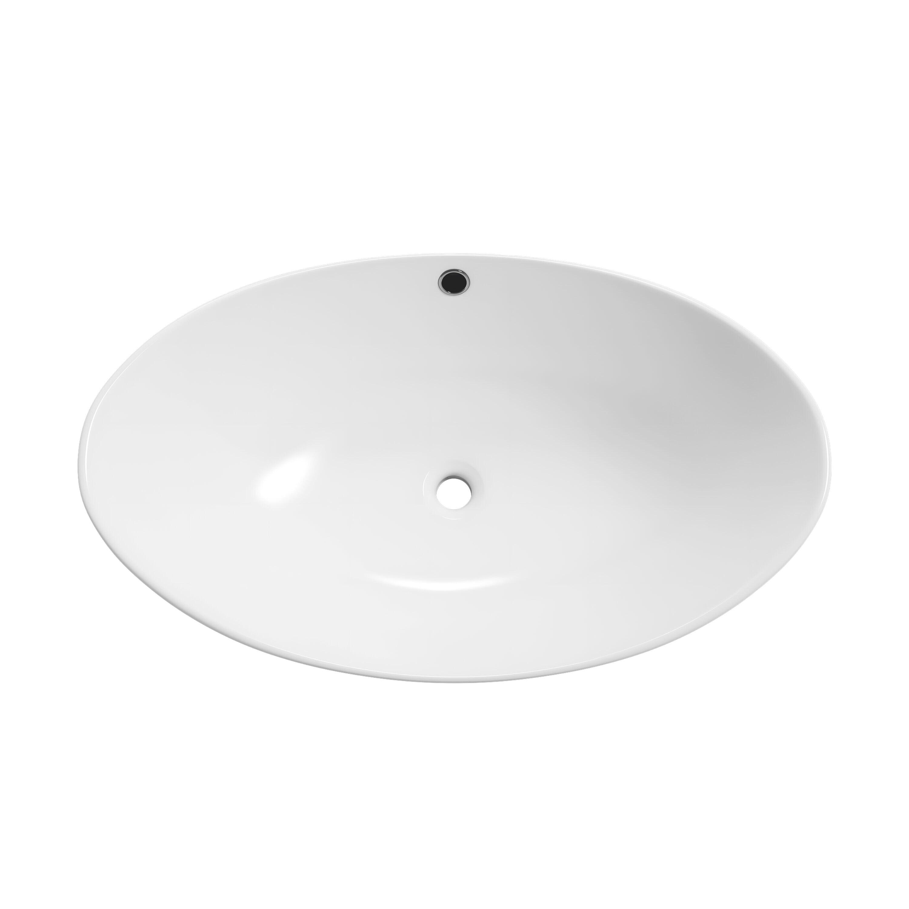 Eclisse 23" x 15" White Vitreous China Oval Bathroom Vessel Sink with Overflow