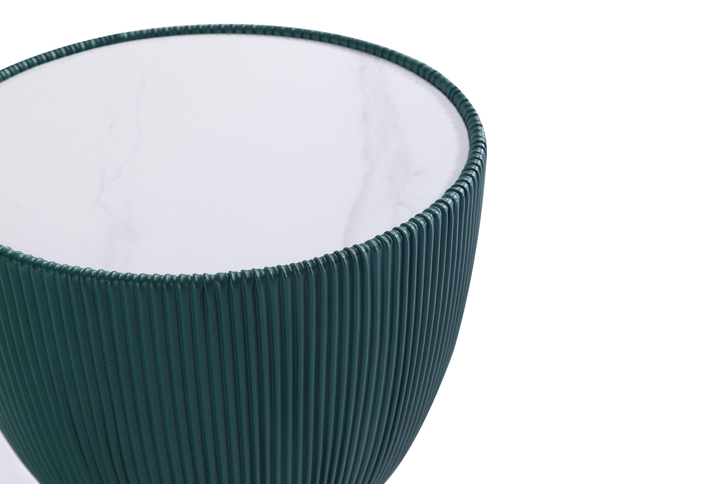 Manhattan Comfort Set of 2 Anderson Leatherette End Tables with Faux Marble Tabletop Green: Gold Finish, No Assembly Required