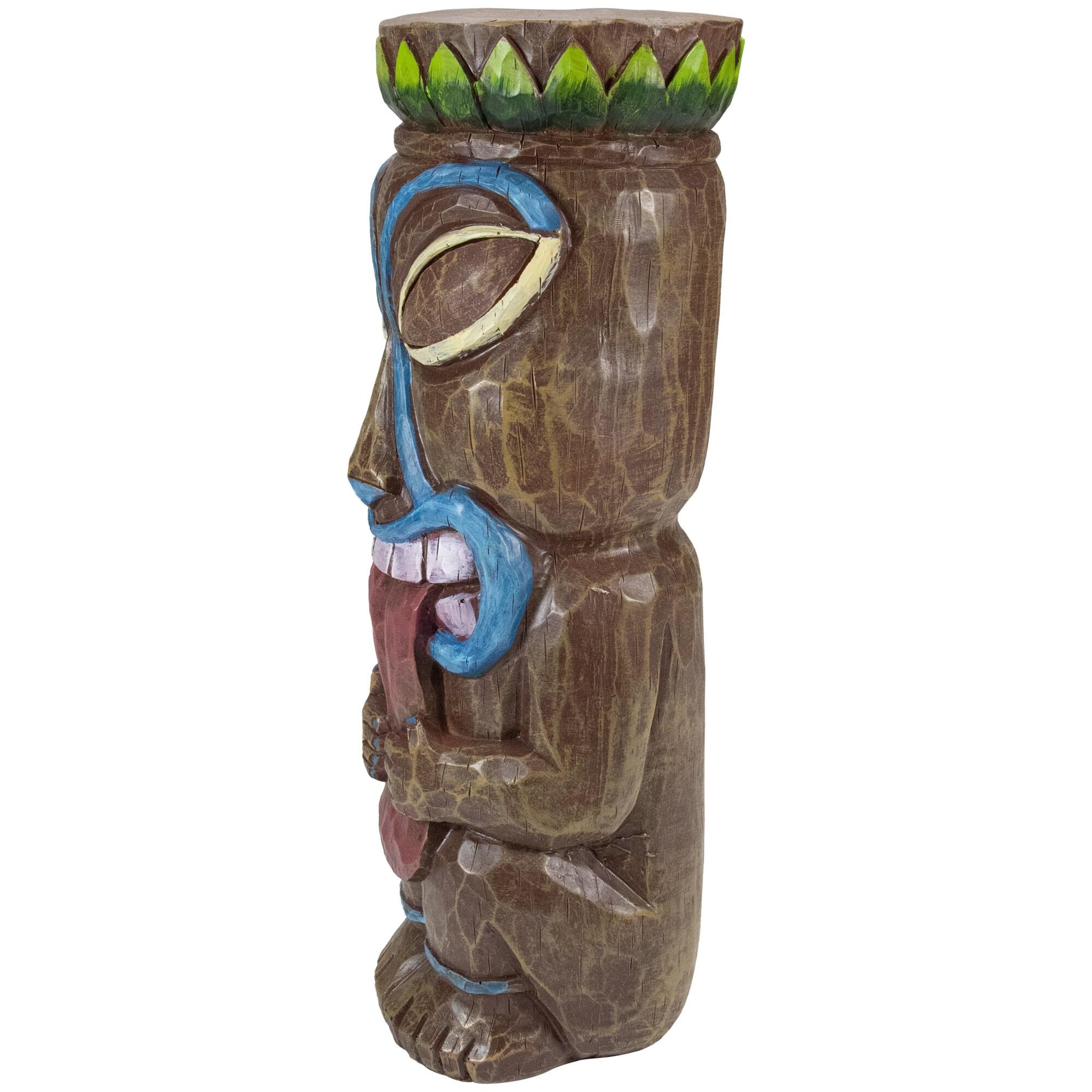 16" Solar Lighted Polynesian Outdoor Garden Tongue Out Tiki Statue