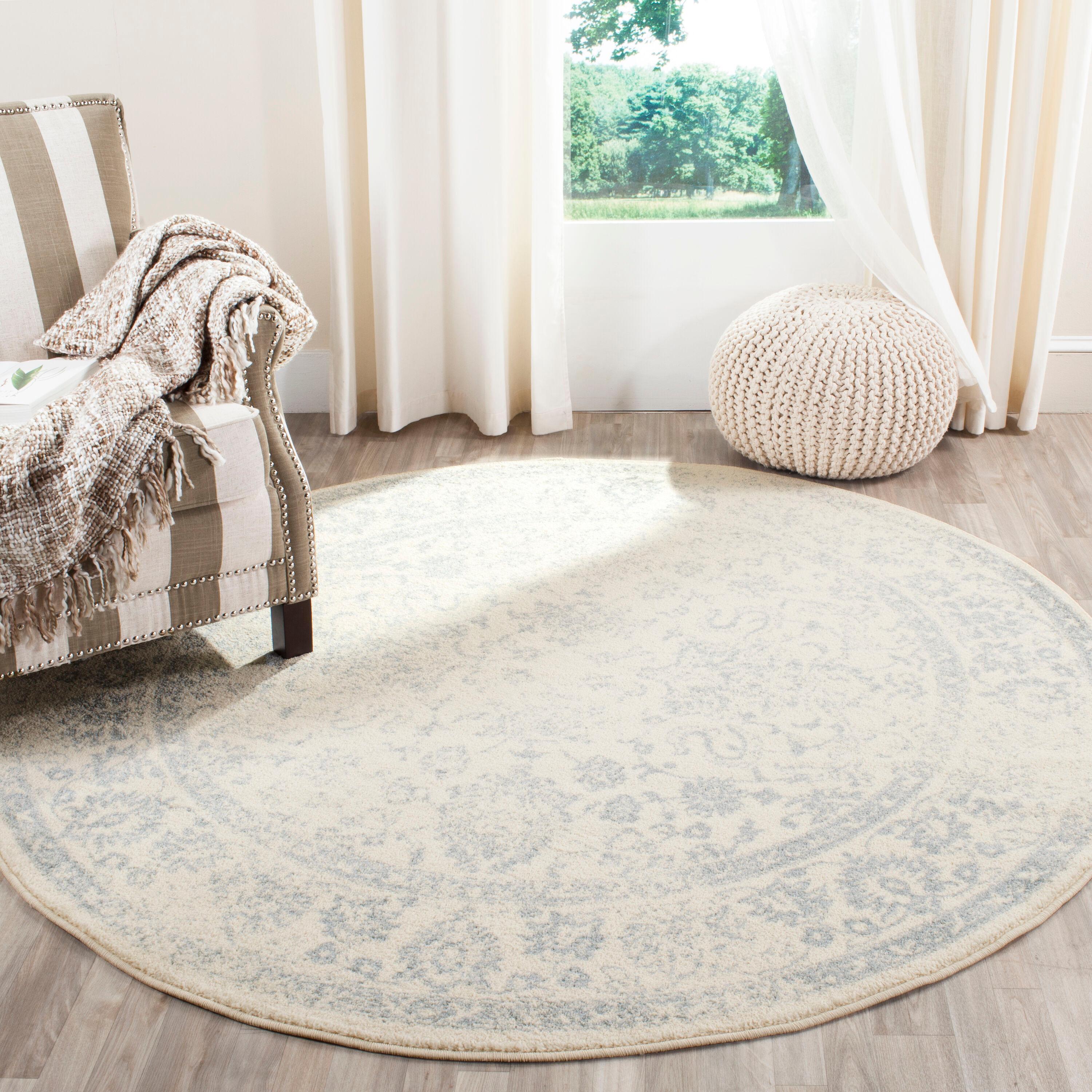 Adirondack ADR109 Machine Made Indoor Area Rug - Ivory/Slate - 8' Round - Safavieh