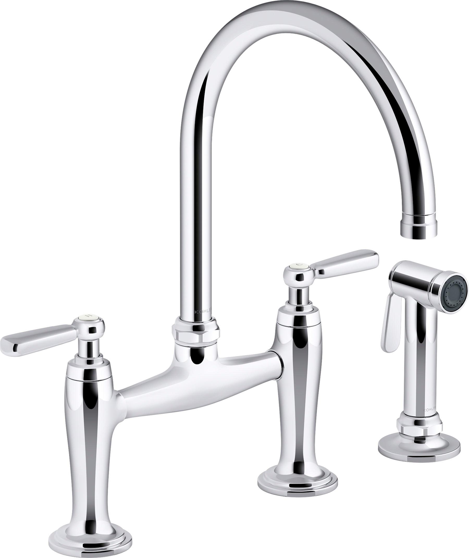 Edalyn by Studio McGee Two-Hole Bridge Kitchen Sink Faucet with Side Sprayer