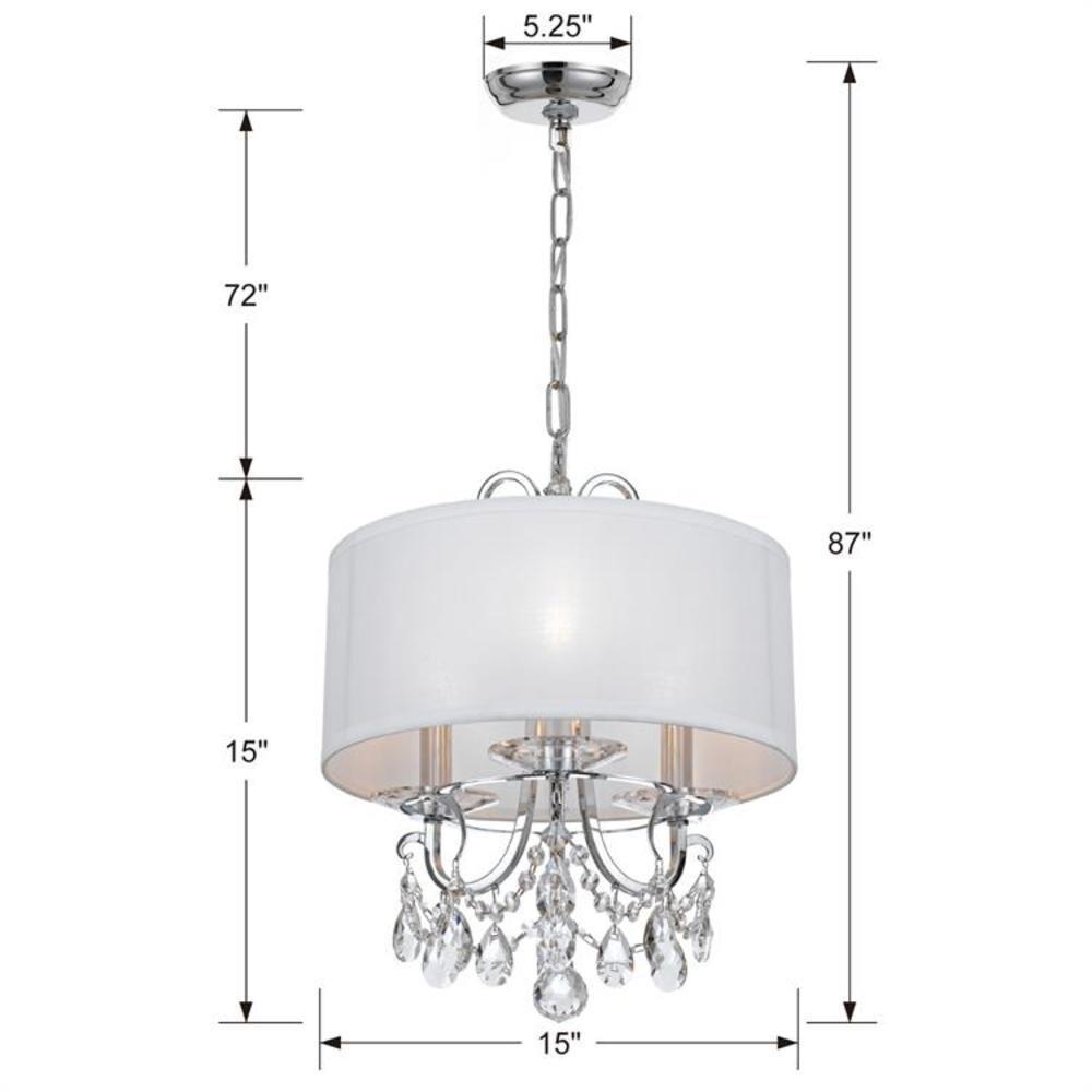 Mini Chrome Finish 3-Light Chandelier with Spectra Crystals and Silk Shade