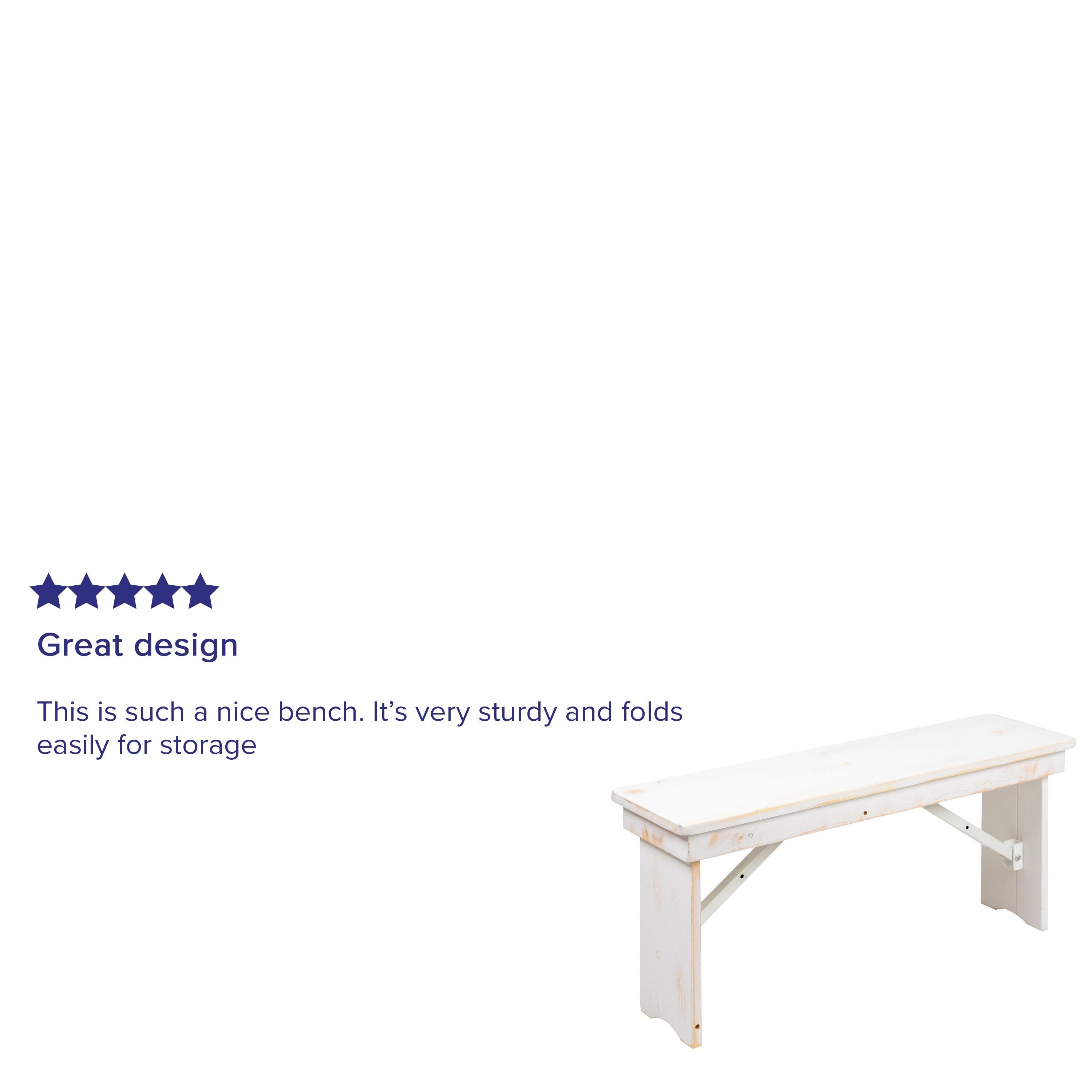 Flash Furniture HERCULES Series 40" x 12" Antique Rustic White Solid Pine Folding Farm Bench