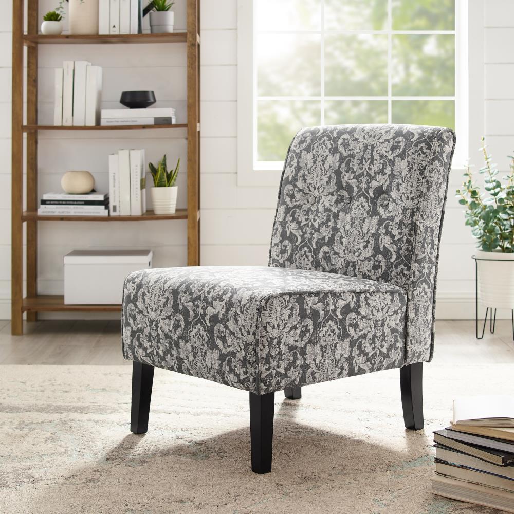 Coco Traditional Slipper Accent Chair Damask Gray - Linon: Upholstered, Tufted, Hardwood Frame