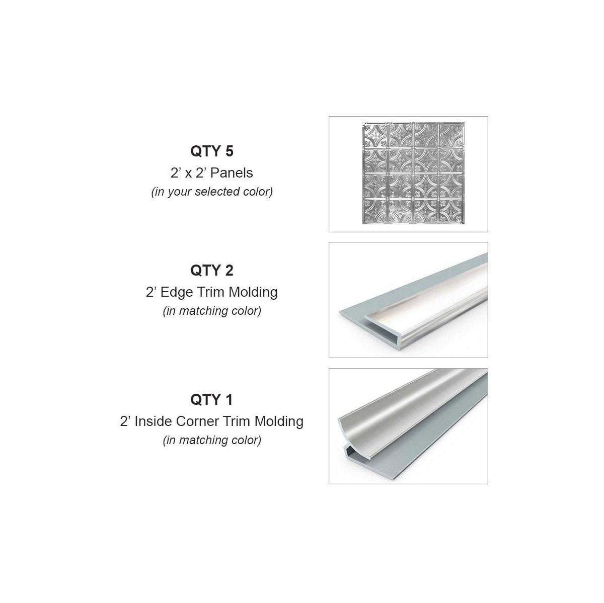 American Tin Ceilings Pattern #21 24 x 24 inch Metal Tin Tiles with Backsplash Kit (Set of 5)