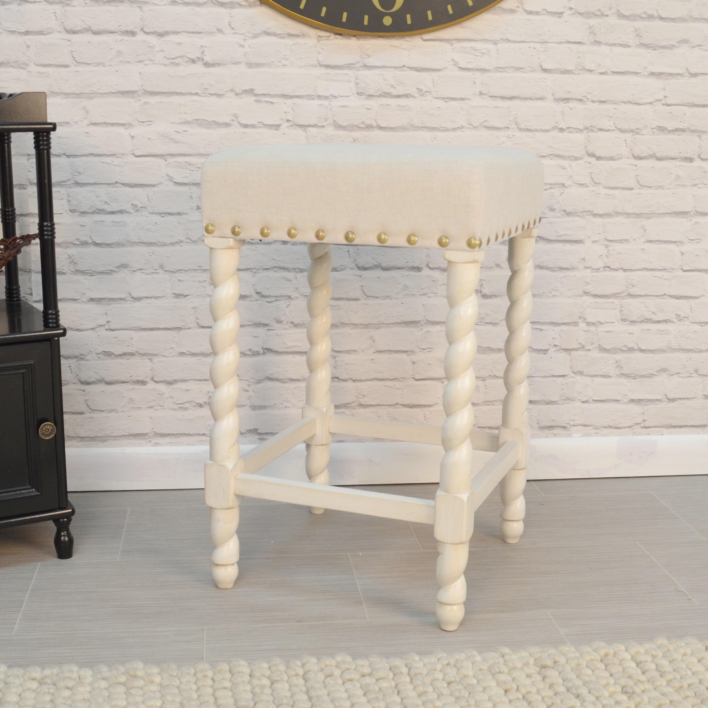Carolina Living Remick 24" Counter Stool - Vintage White - Linen Upholstery