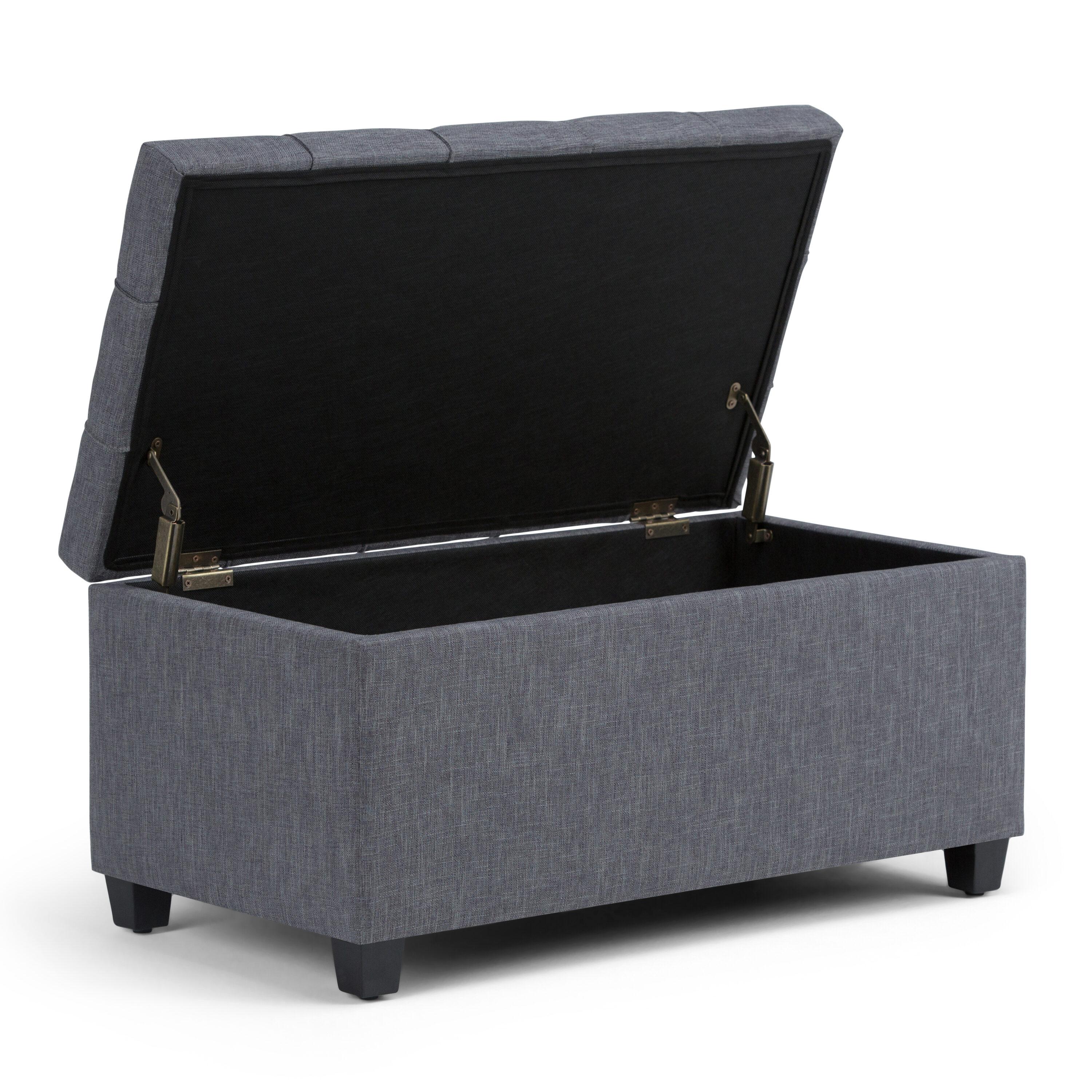 Simpli Home Sienna 33"W Upholstered Storage Ottoman Bench with Lift-Up Tufted Top