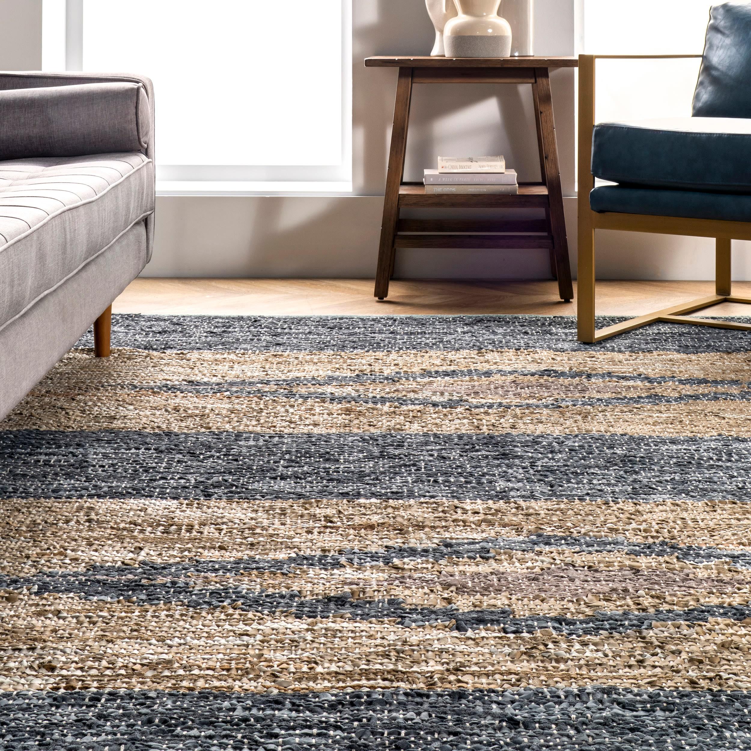 Nuloom Farren Hand Woven Diamond Leather Indoor Area Rug, 6' x 9'