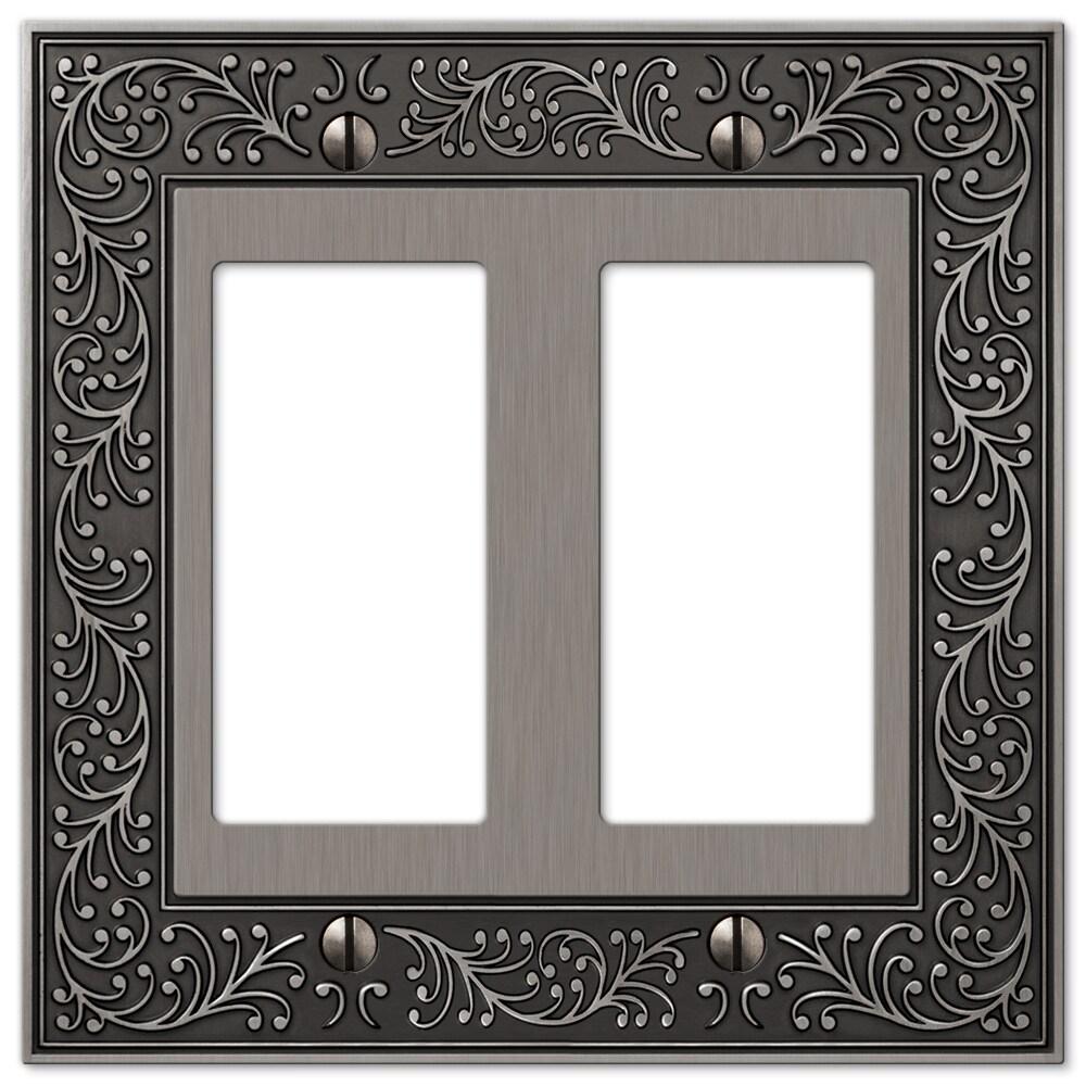 Amerelle 43RRAN English Garden Wallplate, 2 Rocker GFCI, Cast Metal, Antique Nickel, 1-Pack