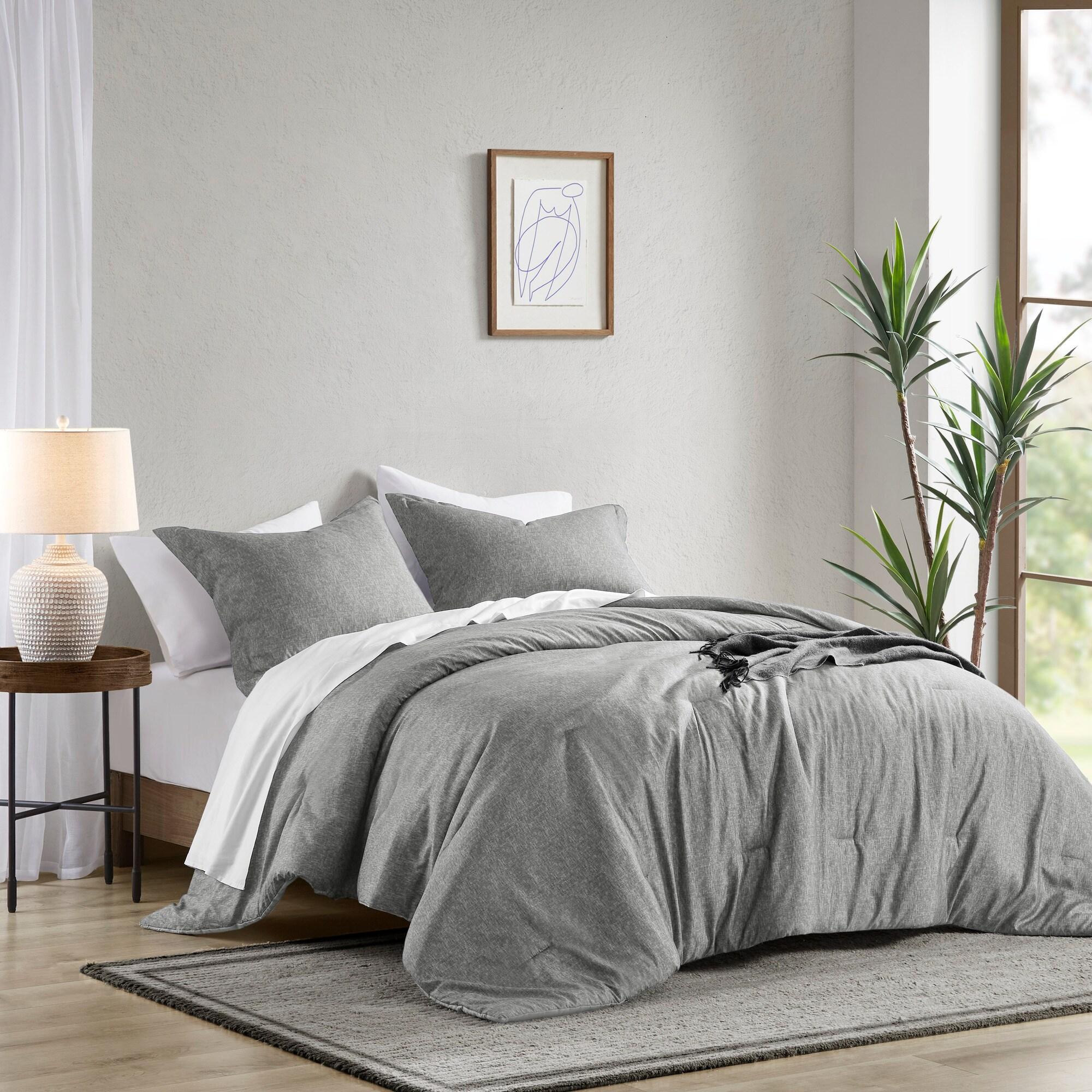 Comfort Spaces Twin Comforter Set - 2pcs (1 Microfiber Comforter & 1sham) Farmhouse Bedding Comforter for All Seasons Boho Bedding Set, Lightweight Solid Bed Comforter Sets, Twin/Twin XL, Grey