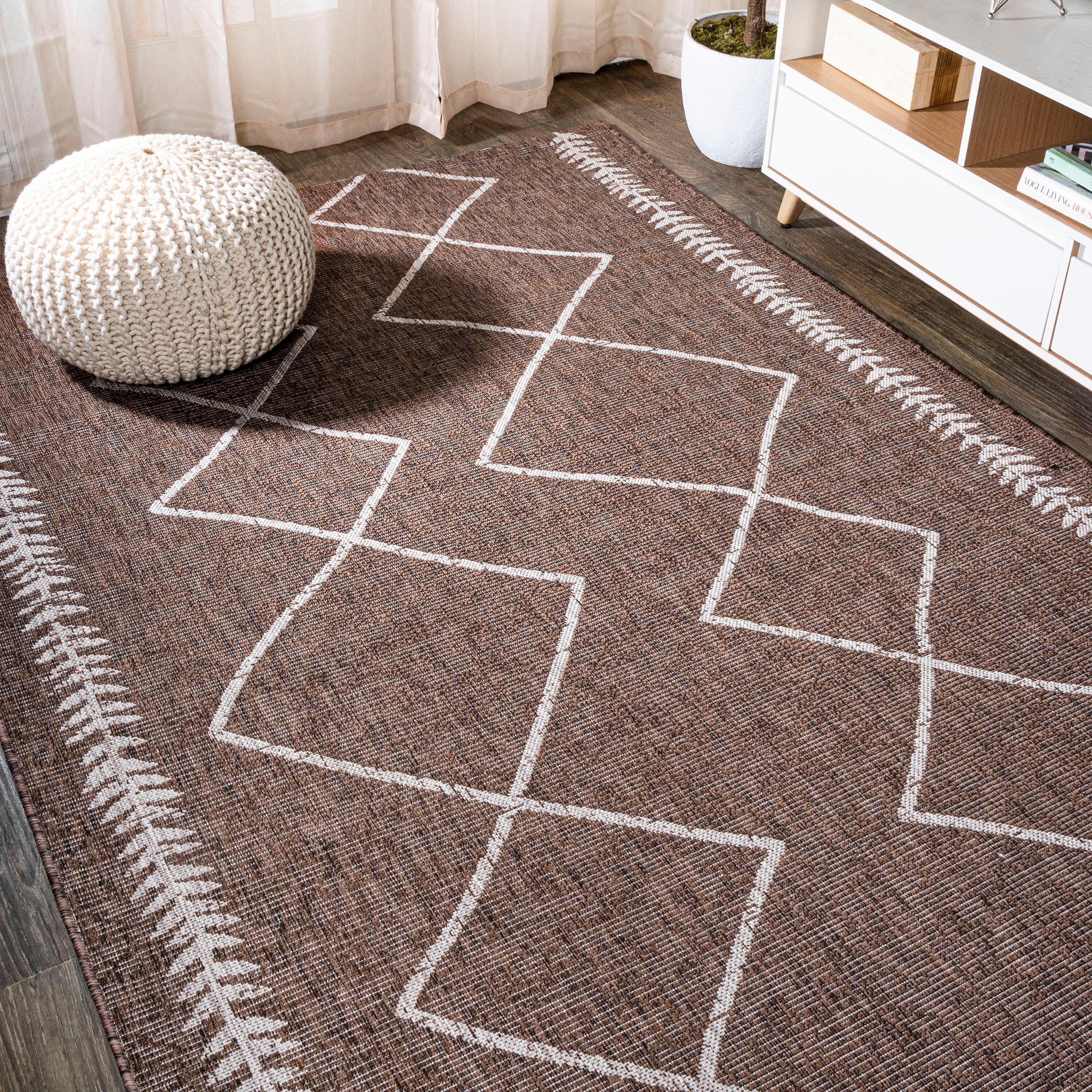 8' X 10' Derya Diamond Trellis Indoor/Outdoor Area Rug, Brown/Beige - JONATHAN Y