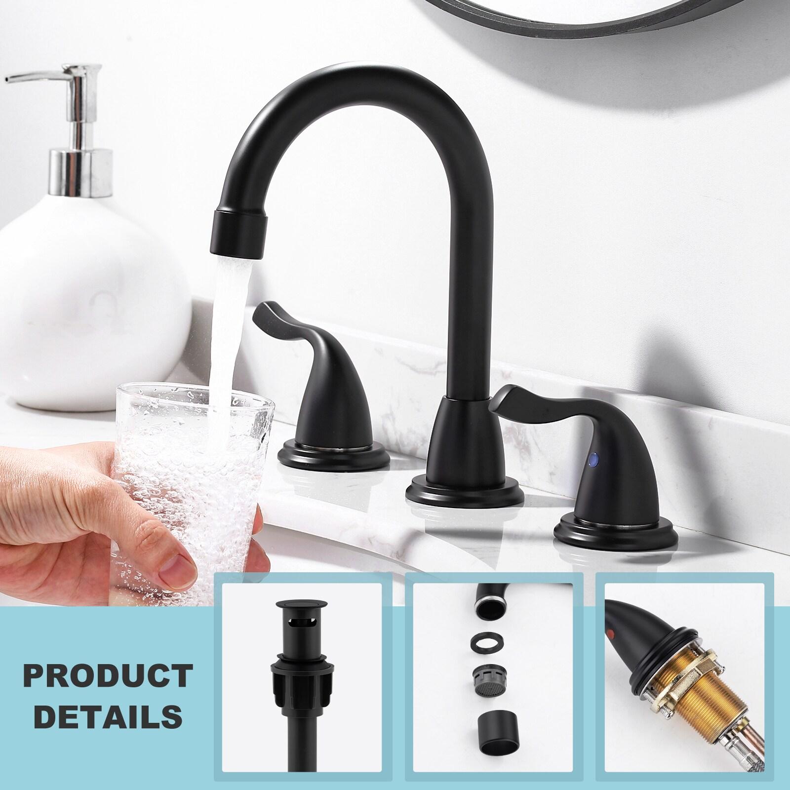 Matte Black Bathroom Faucet 3 Hole, WOWOW 8 Inch Widespread Bathroom Faucet, 2 Handles Bathroom Sink Faucet with Pon Up Drain and cUPC Supply Lines, 360 Swivel Faucet for Bathroom Sink
