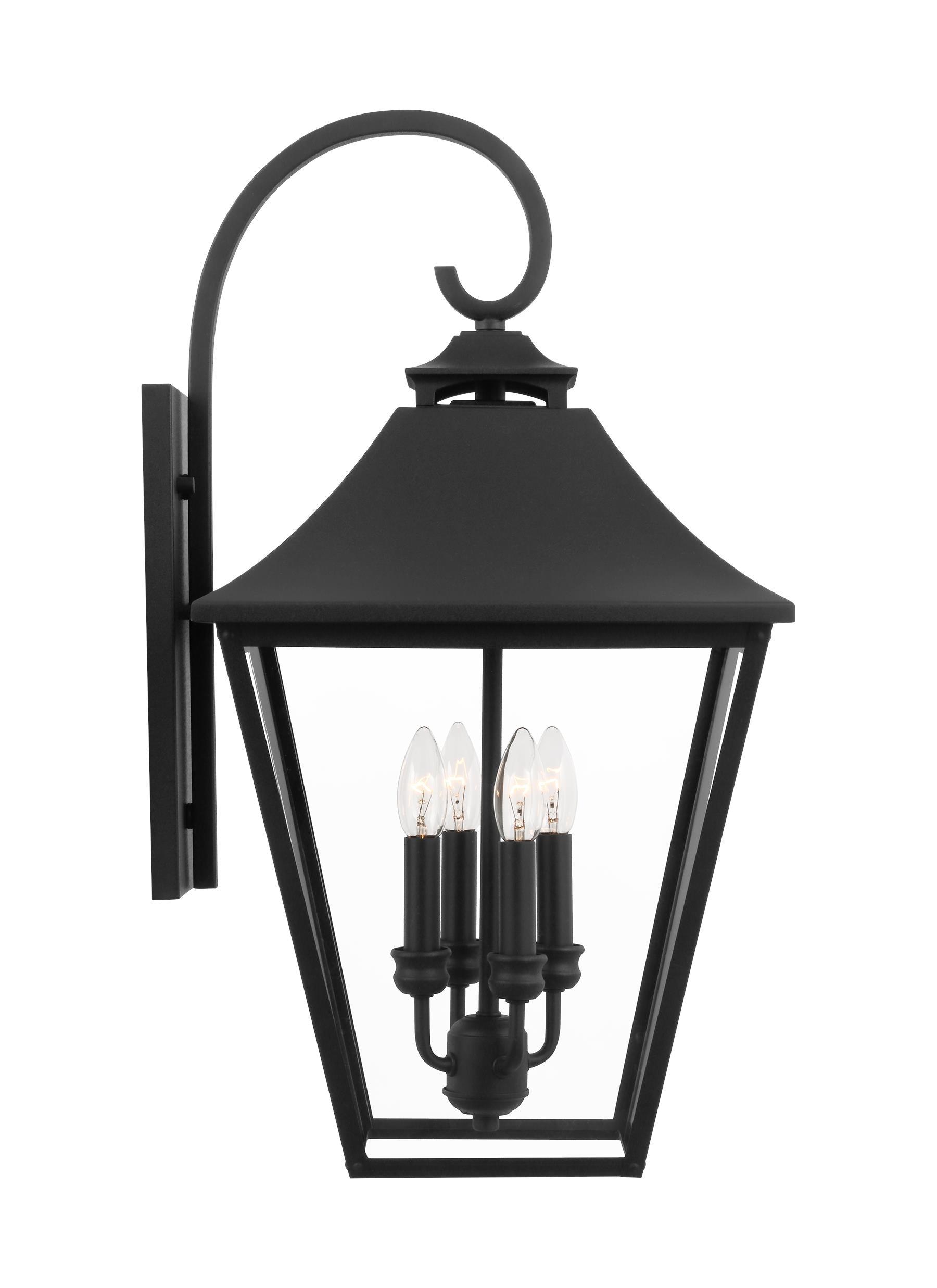 Galena Textured Black 4-Light Outdoor Wall Lantern with Clear Seeded Glass