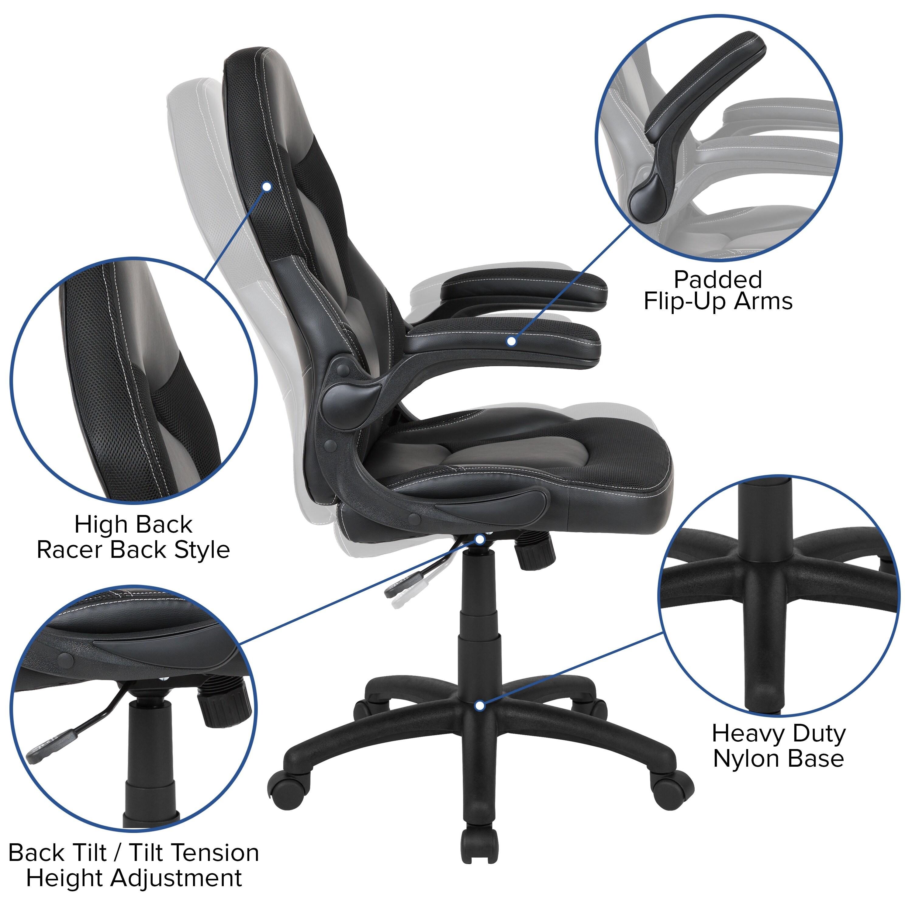 Flash Furniture X10 Gaming Chair, Racing Style Ergonomic Office Chair, Height Adjustable Swivel Computer Chair with Flip-Up Arms, Black LeatherSoft