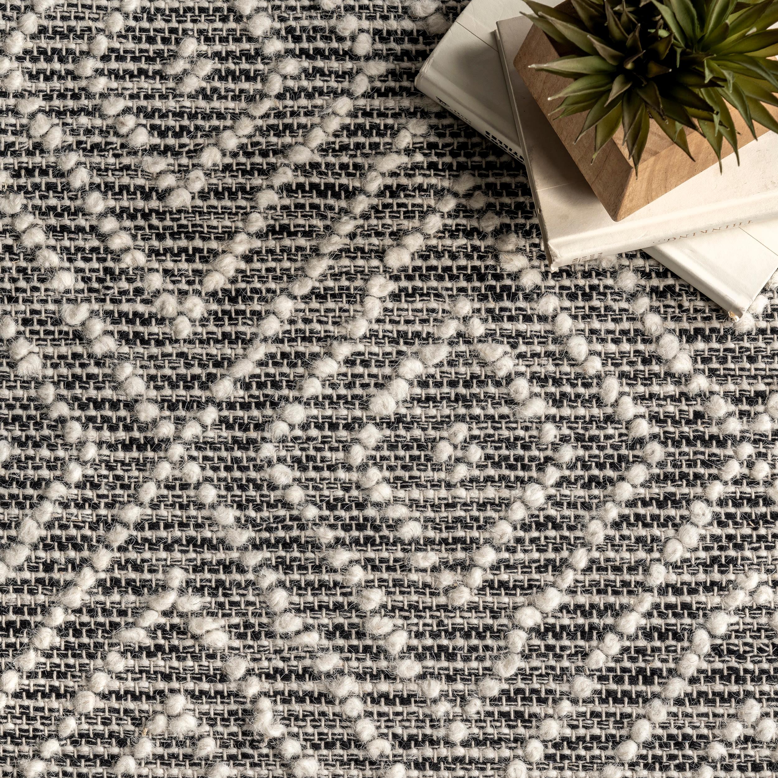 nuLOOM 3'x5' Flora Handmade Textured Diamonds Wool Area Rug Gray/Ivory: Geometric Flat Pile, Indoor Use