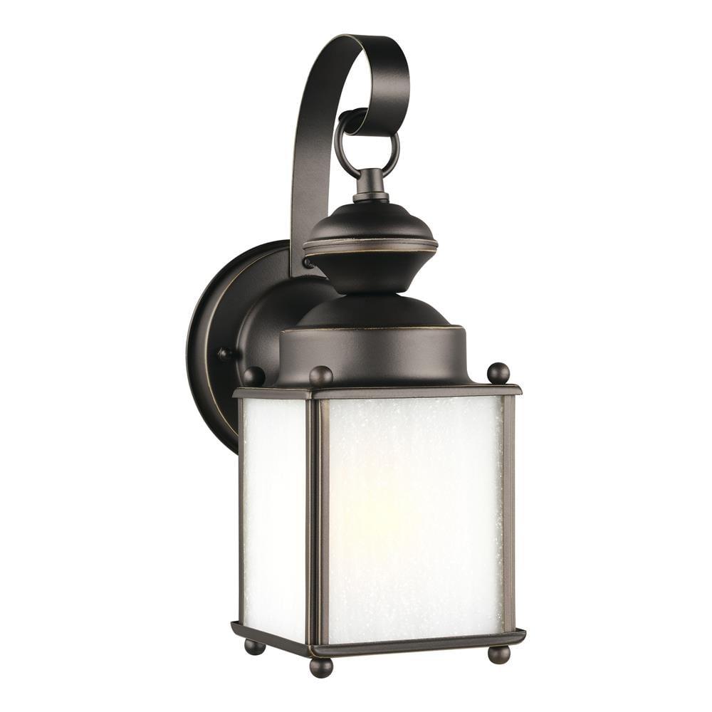 Antique Bronze LED Outdoor Wall Lantern with Frosted Seeded Glass