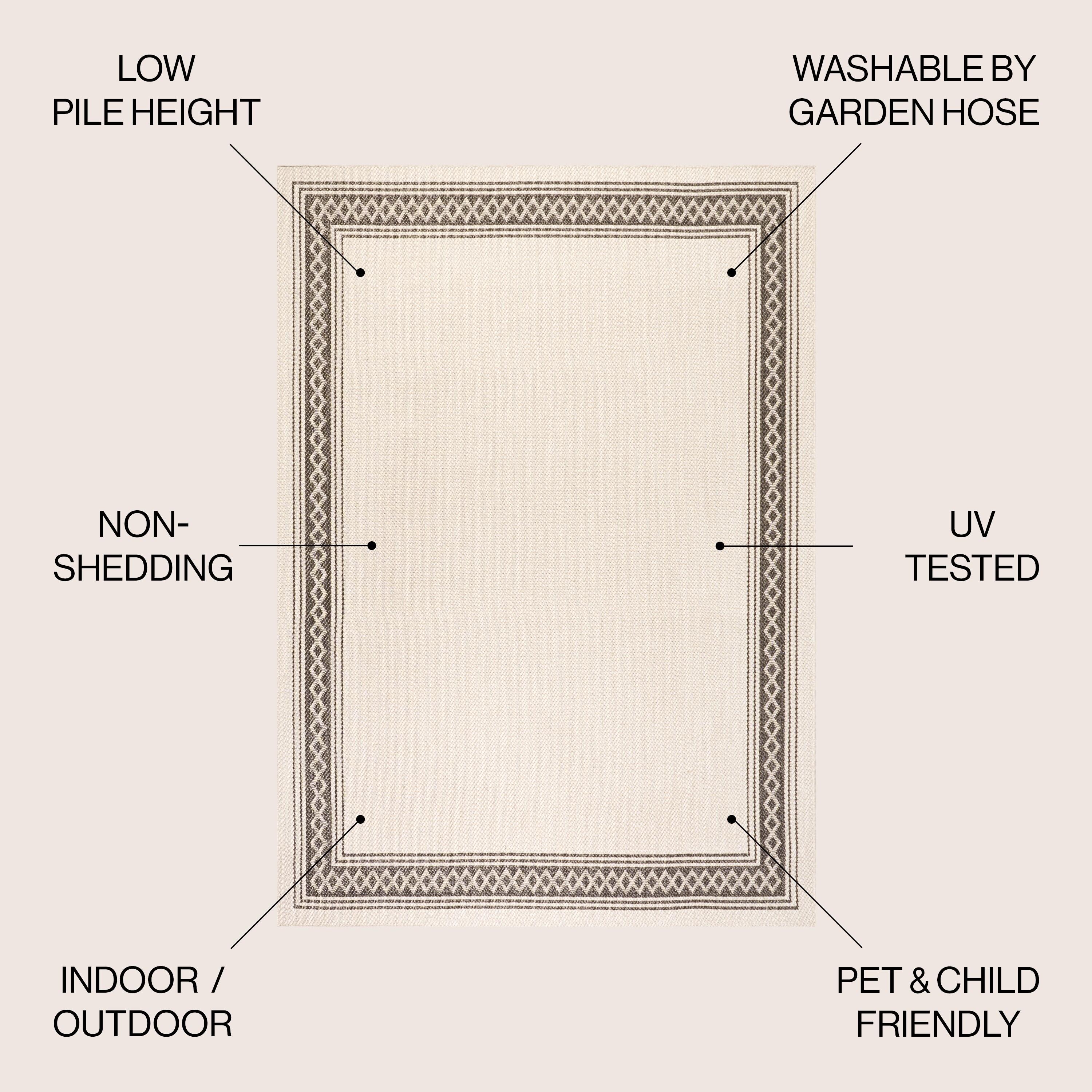 3' x 5' Lucia Classic Diamond Border Indoor/Outdoor Area Rug, Cream/Black - JONATHAN Y
