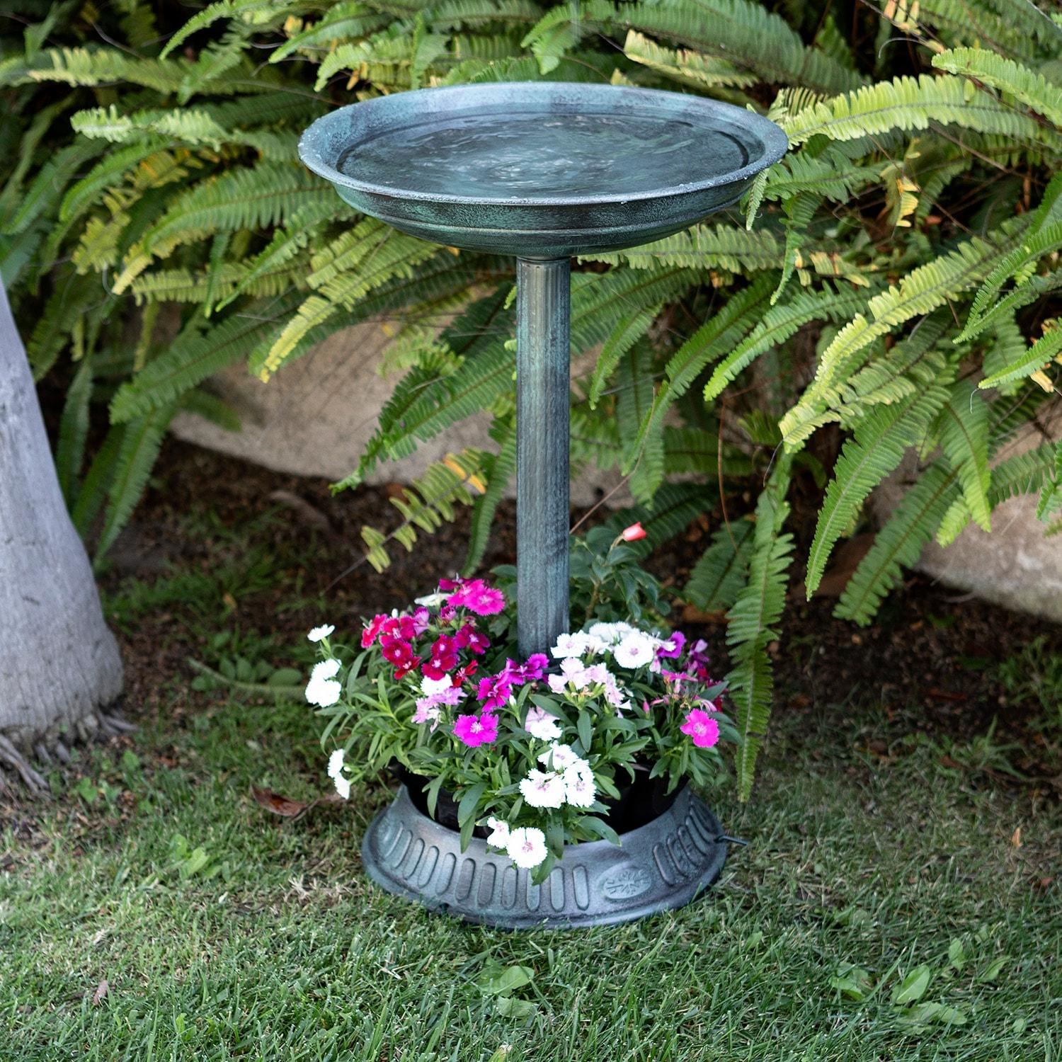 Alpine Corporation Plastic Bird Bath with Plant Adaptability, Green