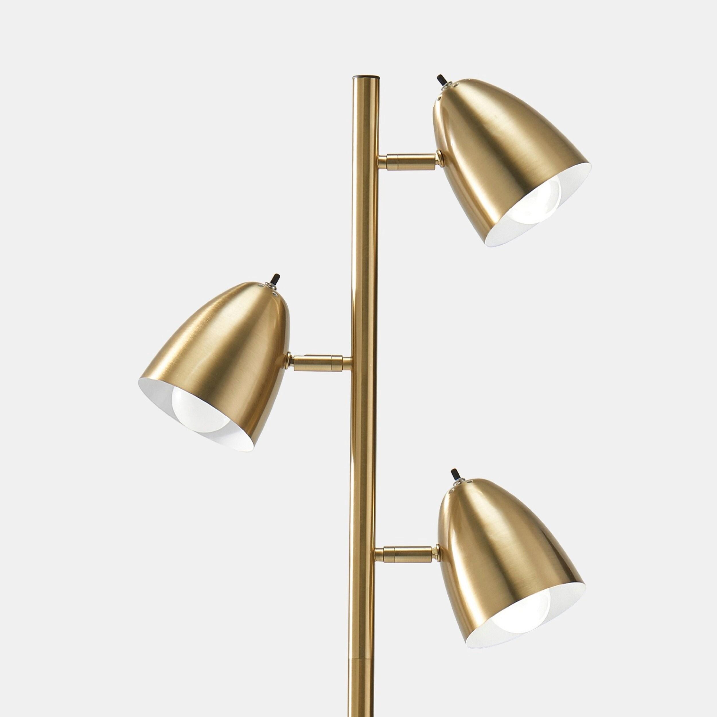Brightech Jacob 64" Modern 3-Light Adjustable LED Floor Lamp with Gold Brass Finish and Metal Cone Shades, Bulbs Included