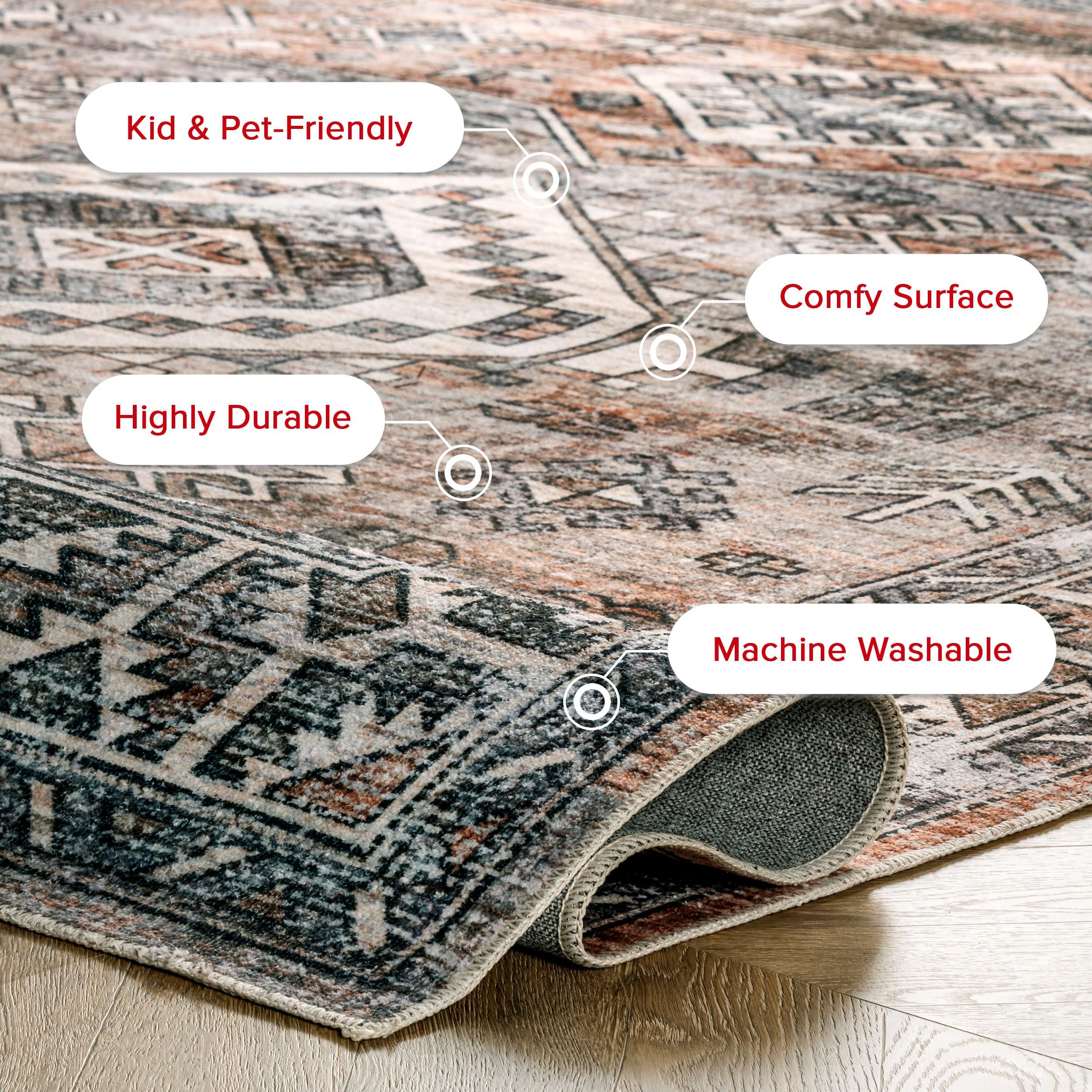 Nuloom 5x8 Machine Washable Rain Haven Vintage Medallion Indoor Area Rug, Rust Non-Slip Backing, Stain Resistant, BedroomLiving Room, Kitchen