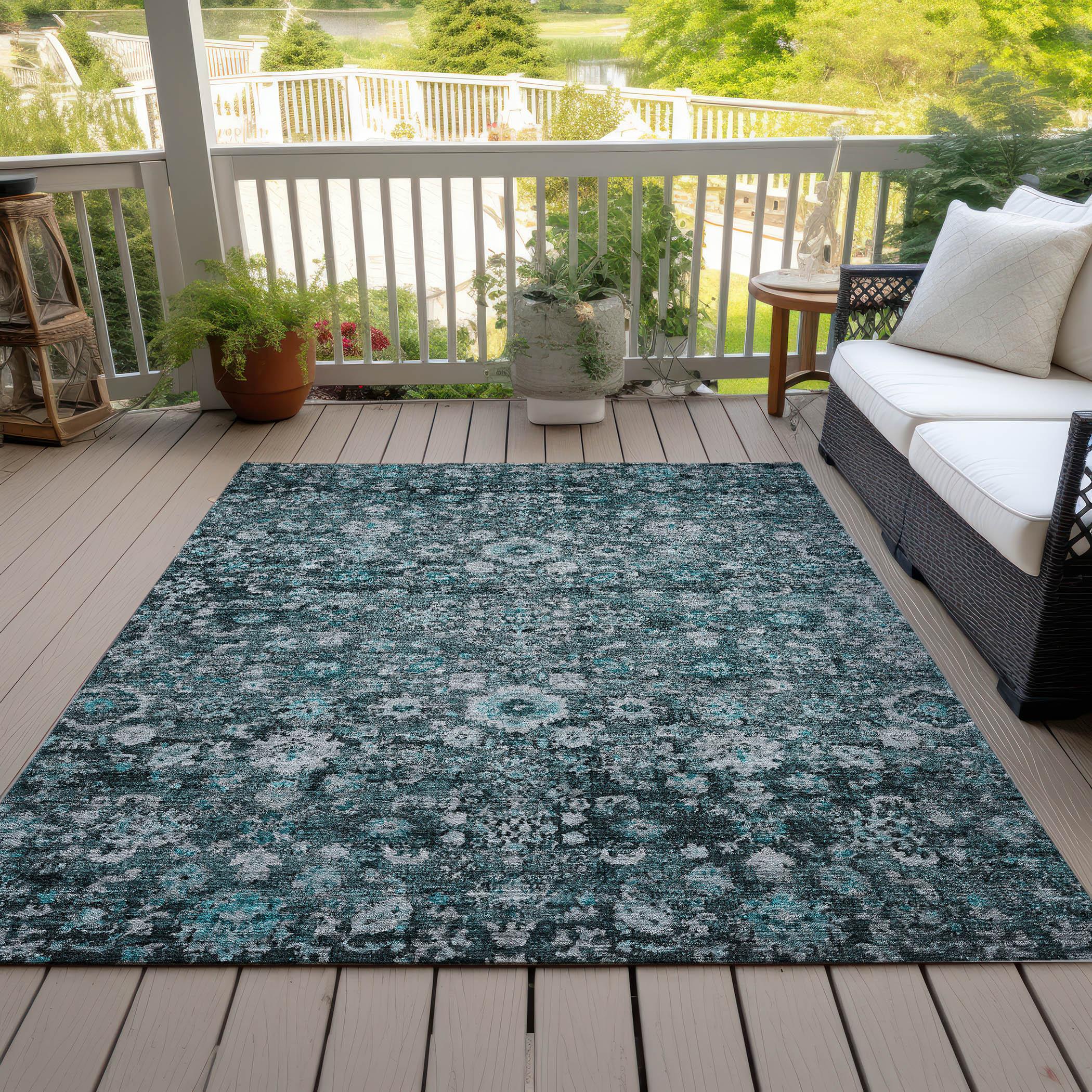 Addison Rugs Machine Washable Indoor/ Outdoor Chantille Traditional Vintage Floral Rug Teal - 5' x 7'6"