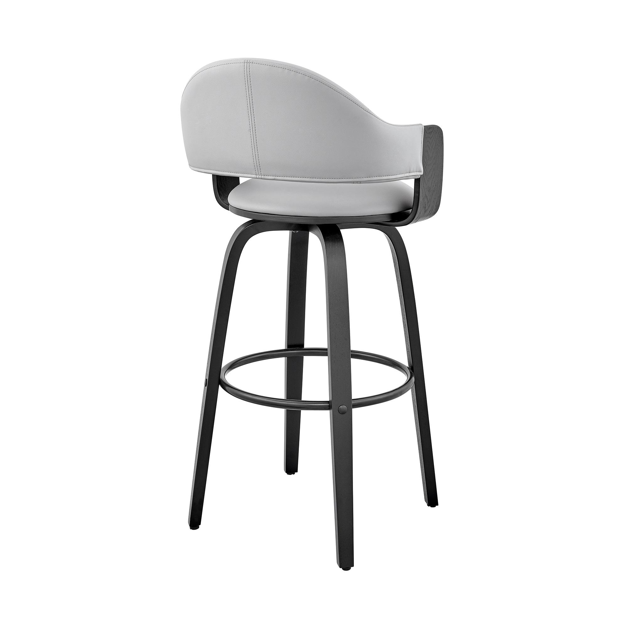 Brooklyn Adjustable Swivel Gray Faux Leather and Black Wood Bar Stool with Black Base