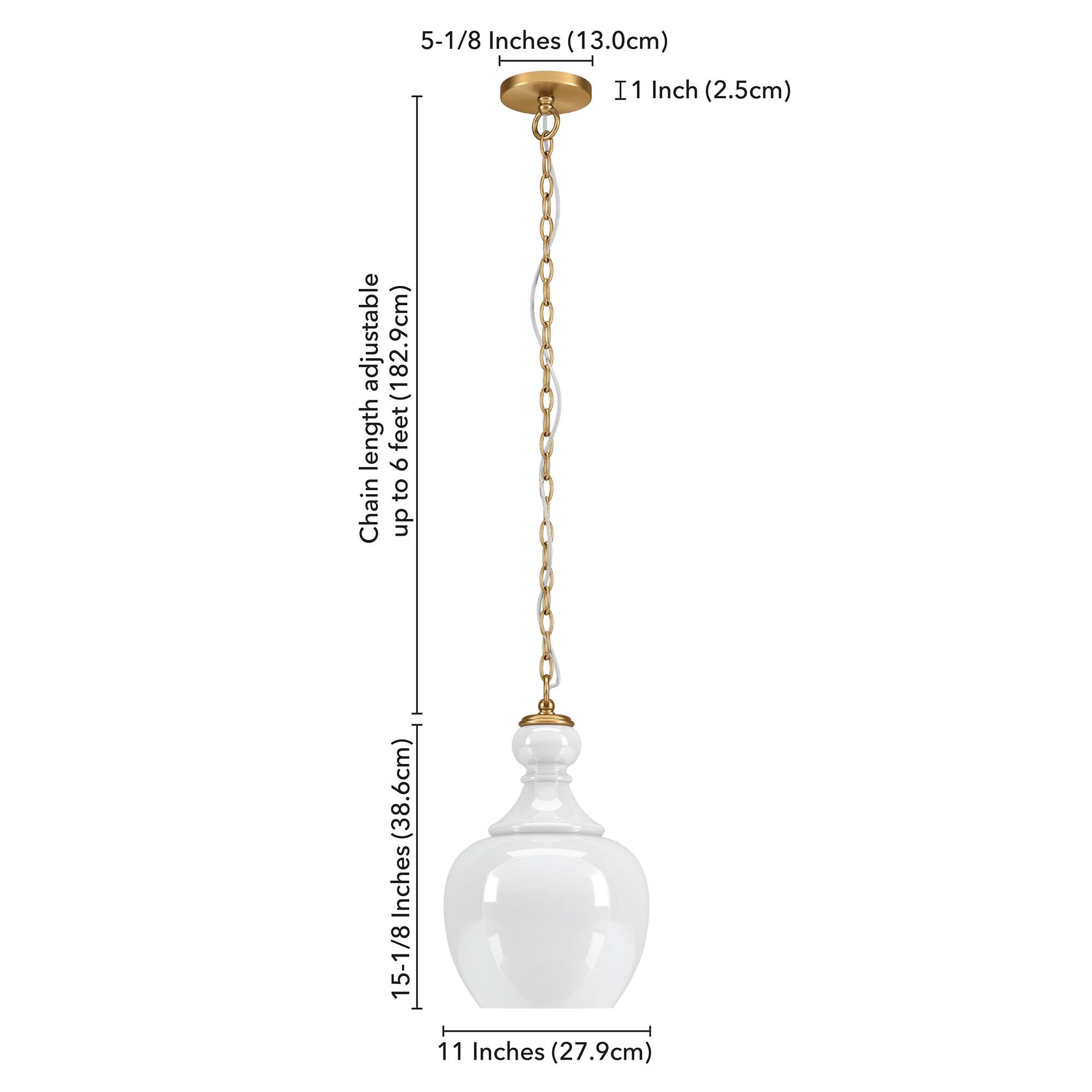 Evelyn&Zoe 11" Brushed Brass Finish Metal/Glass Pendant