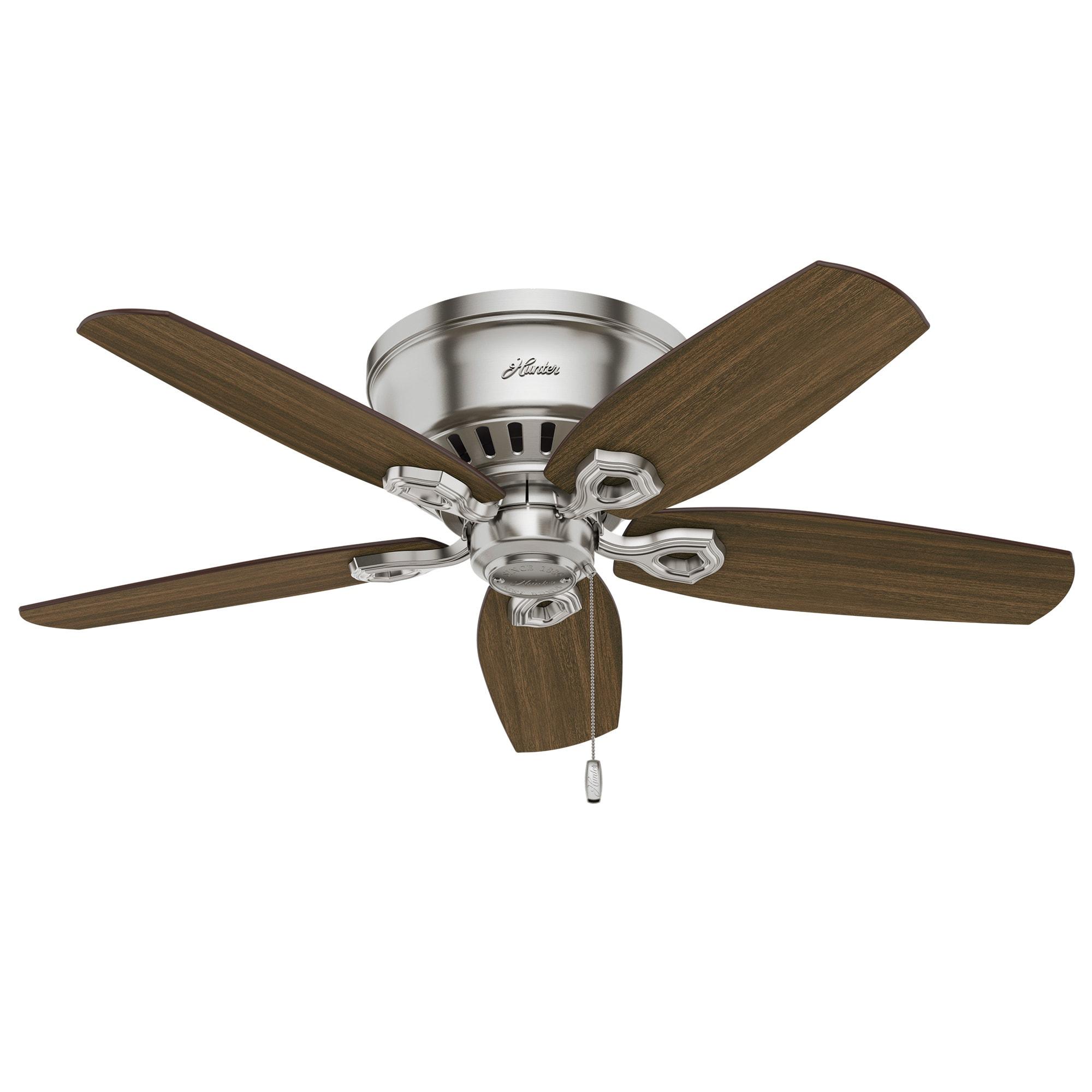 Hunter - Builder Indoor Low Profile Ceiling Fan With Light, 42-inch, Brushed Nickel, Traditional-style, 3-speed WhisperWind Motor, 51092, for living rooms, bedrooms, home offices, kitchens