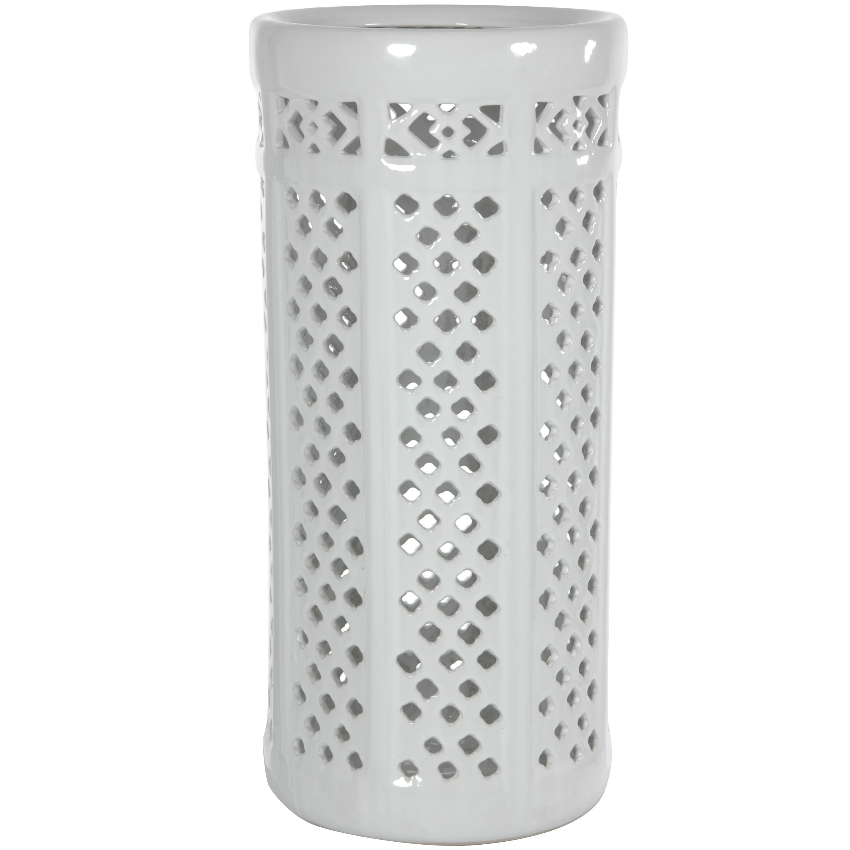 Oriental Furniture 17" Carved Lattice Decorative Umbrella Stand, classic, white