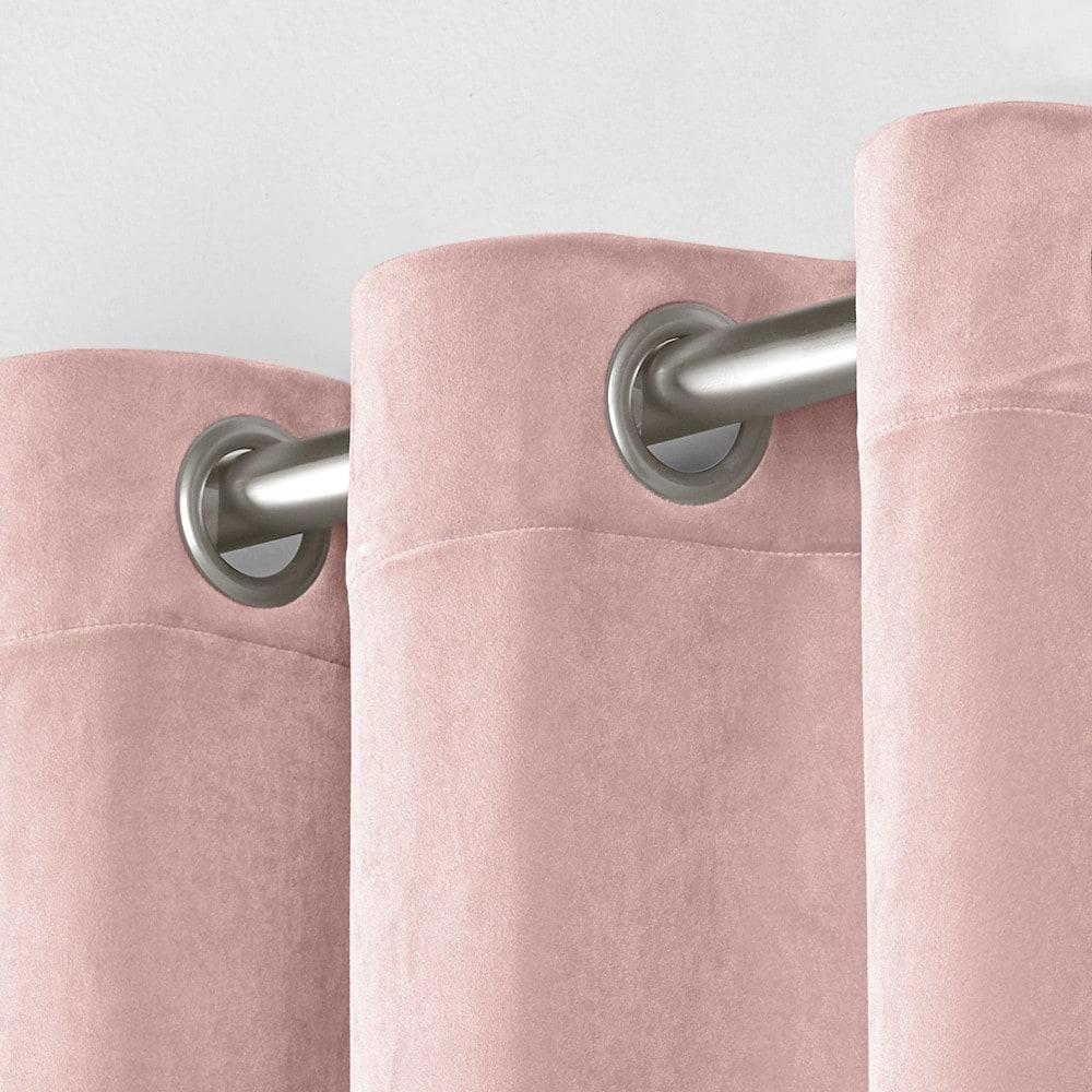 Set of 2 84"x54" Velvet Heavyweight Grommet Top Window Curtain Panel Blush: Polyester, Light Filtering - Exclusive Home