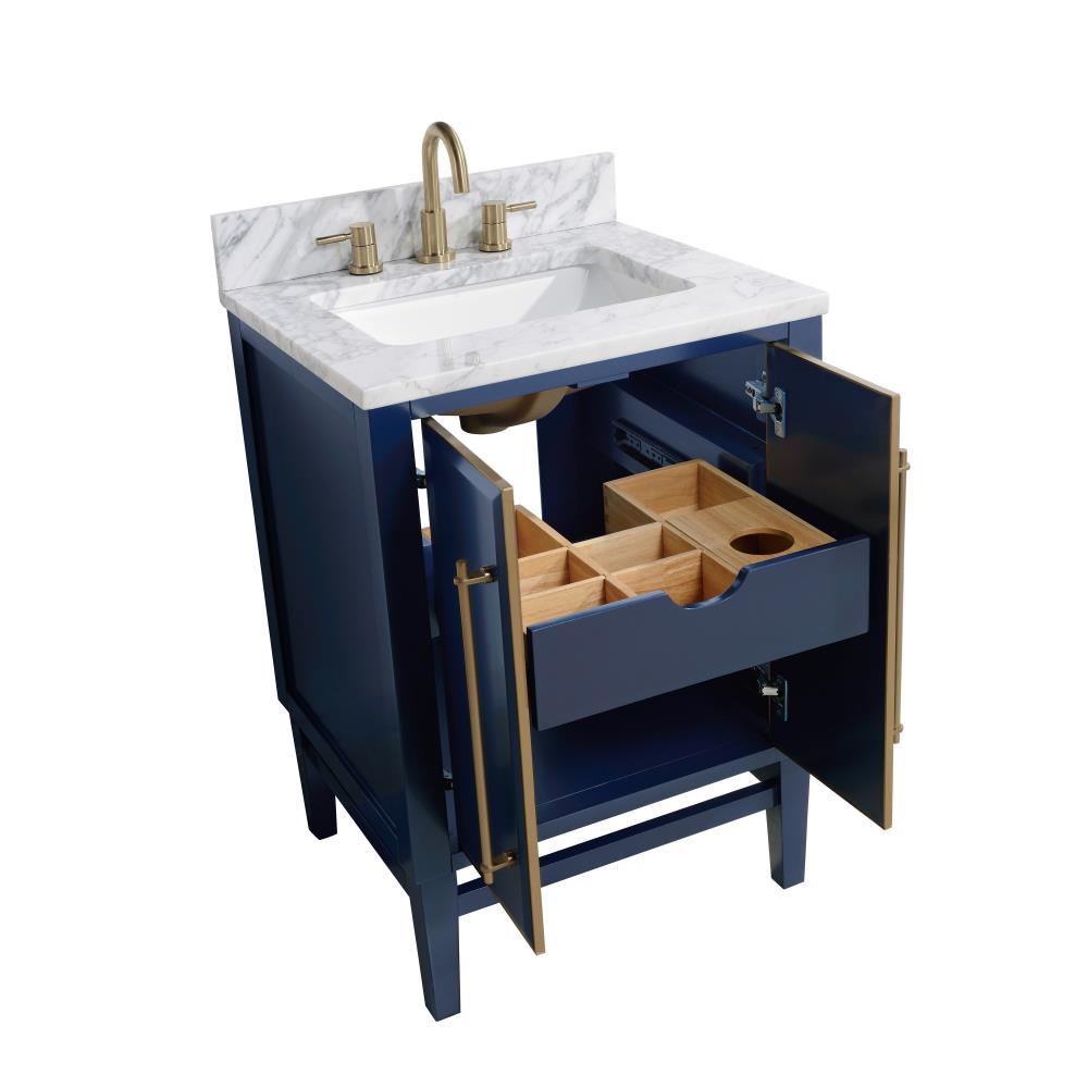 Navy Blue and Gold 25" Single Vanity with Marble Top