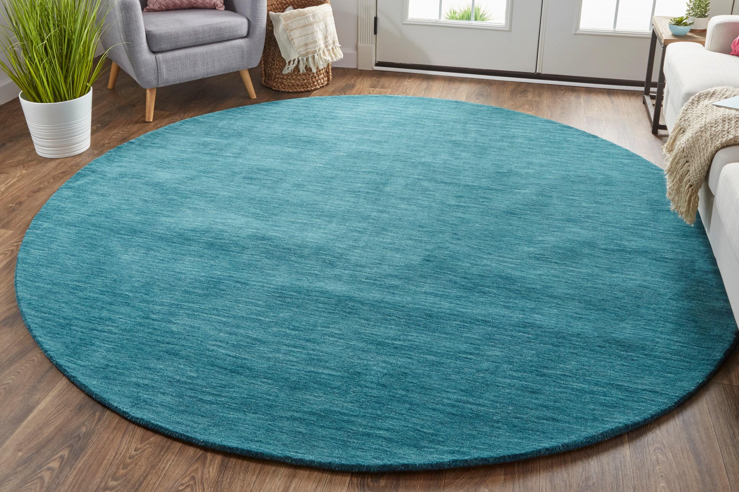 Luna Teal Wool 8' Round Hand-Knotted Easy Care Area Rug