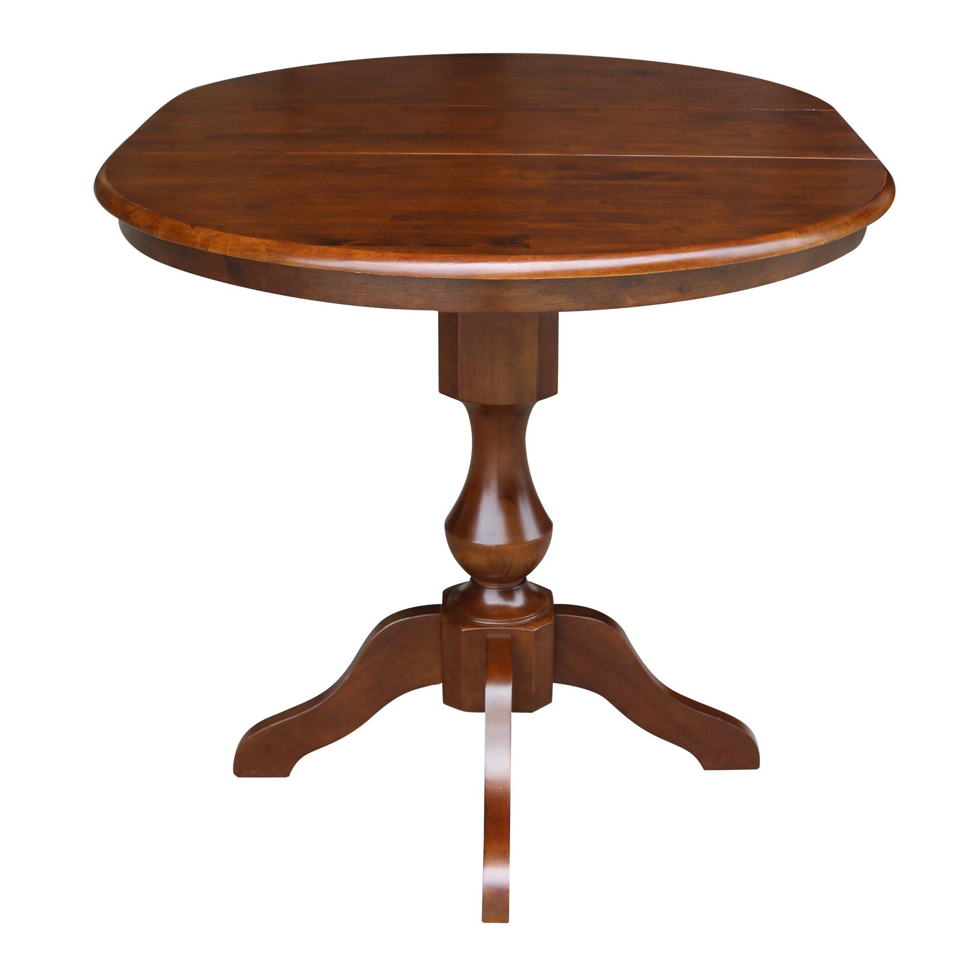 36" Round Solid Wood Pedestal Counter Height Dining Table With 12" Extension Leaf in Espresso by International Concepts