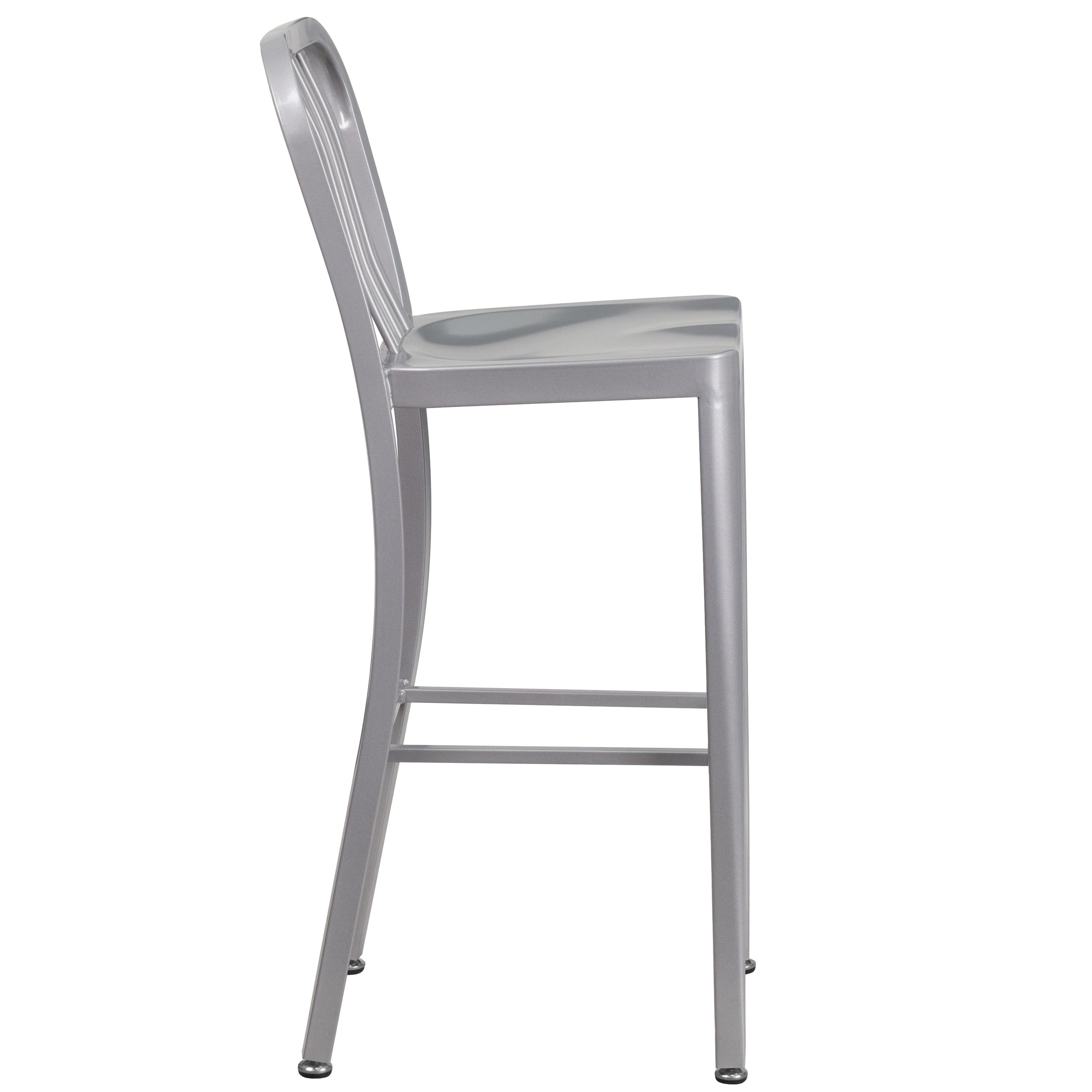 Flash Furniture Commercial Grade 30" High Silver Metal Indoor-Outdoor Barstool with Vertical Slat Back