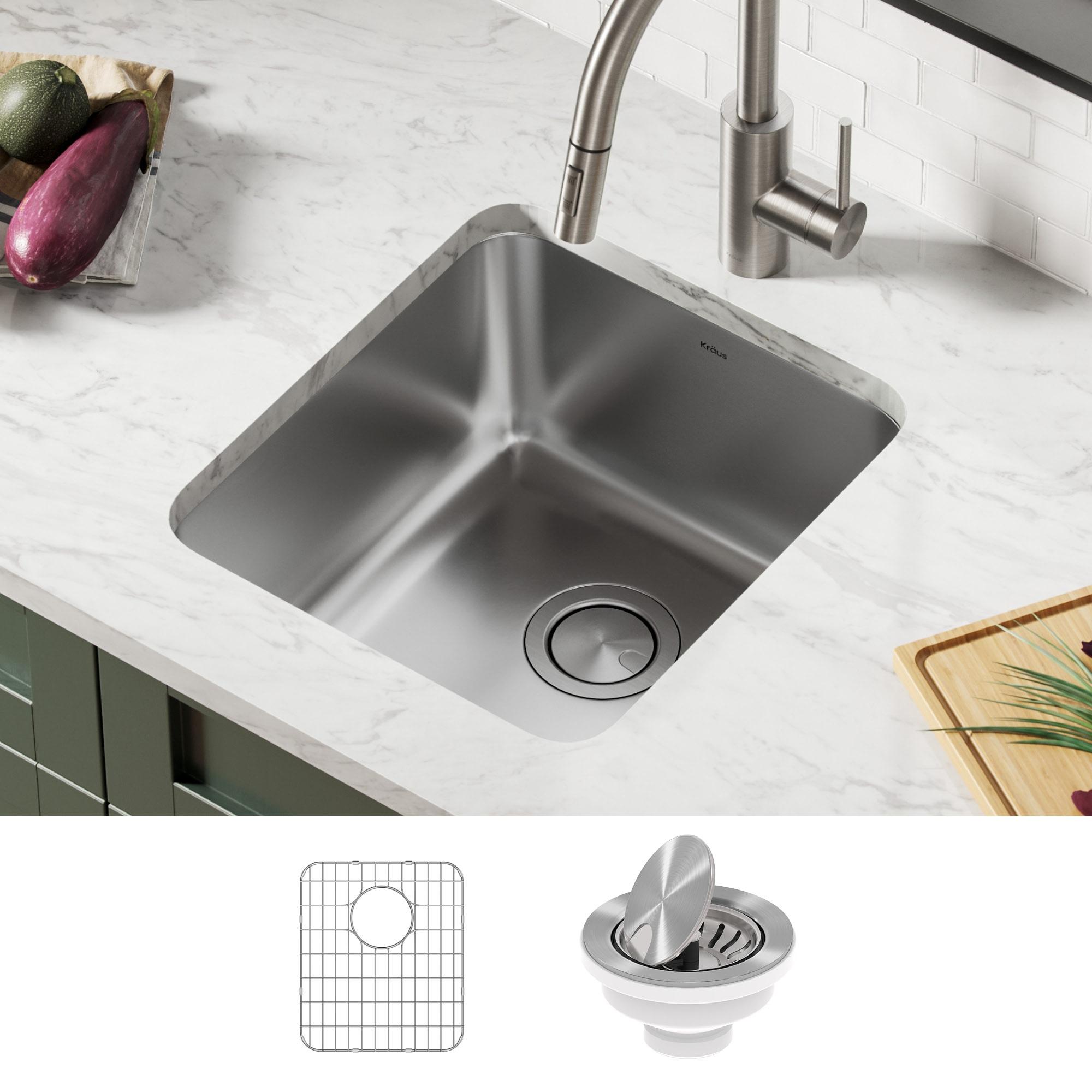 Dex™️ Series KRAUS 17" L Undermount 16 Gauge Stainless Steel Single Bowl Kitchen Sink