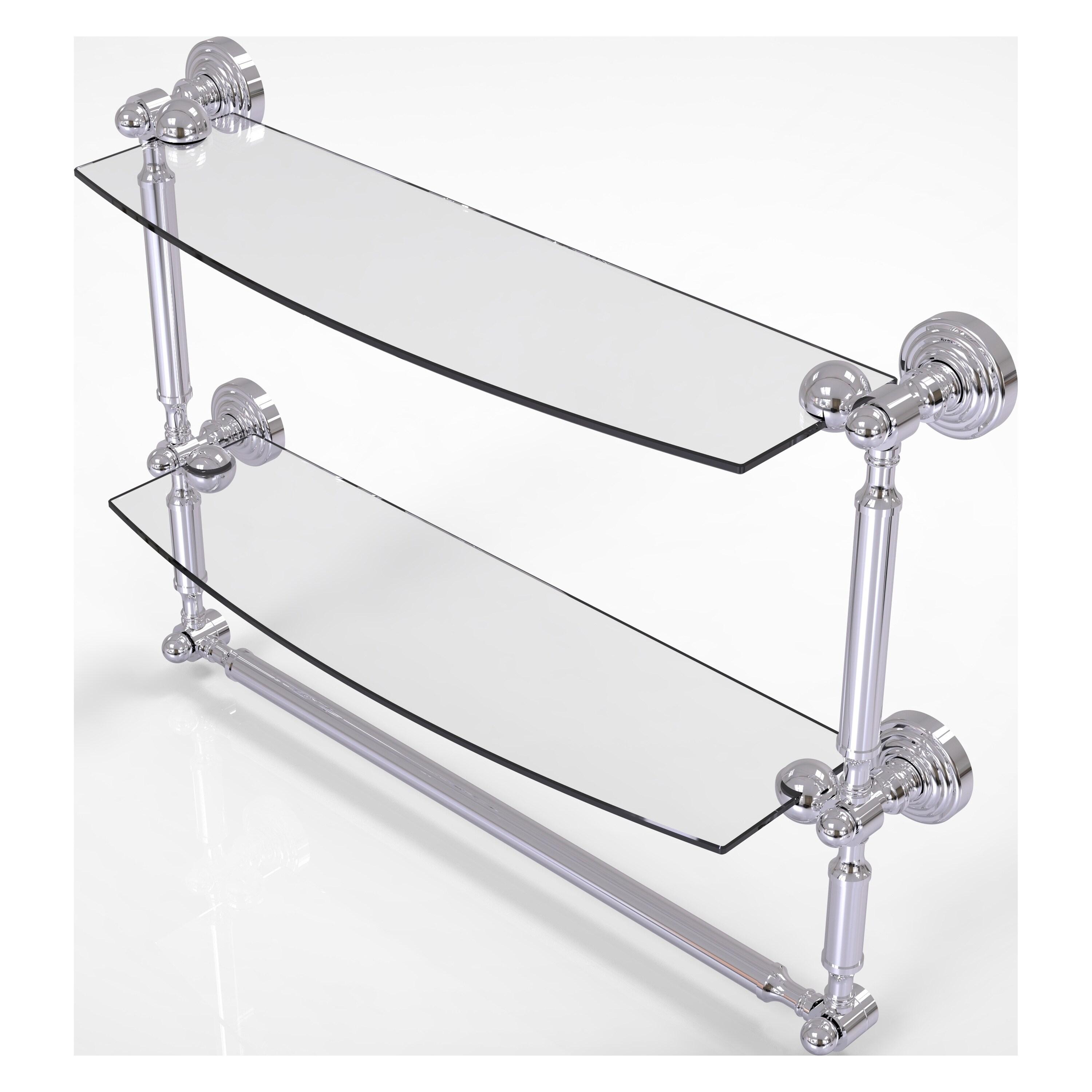 Polished Chrome 18" Glass and Wood Wall Shelf with Towel Bar