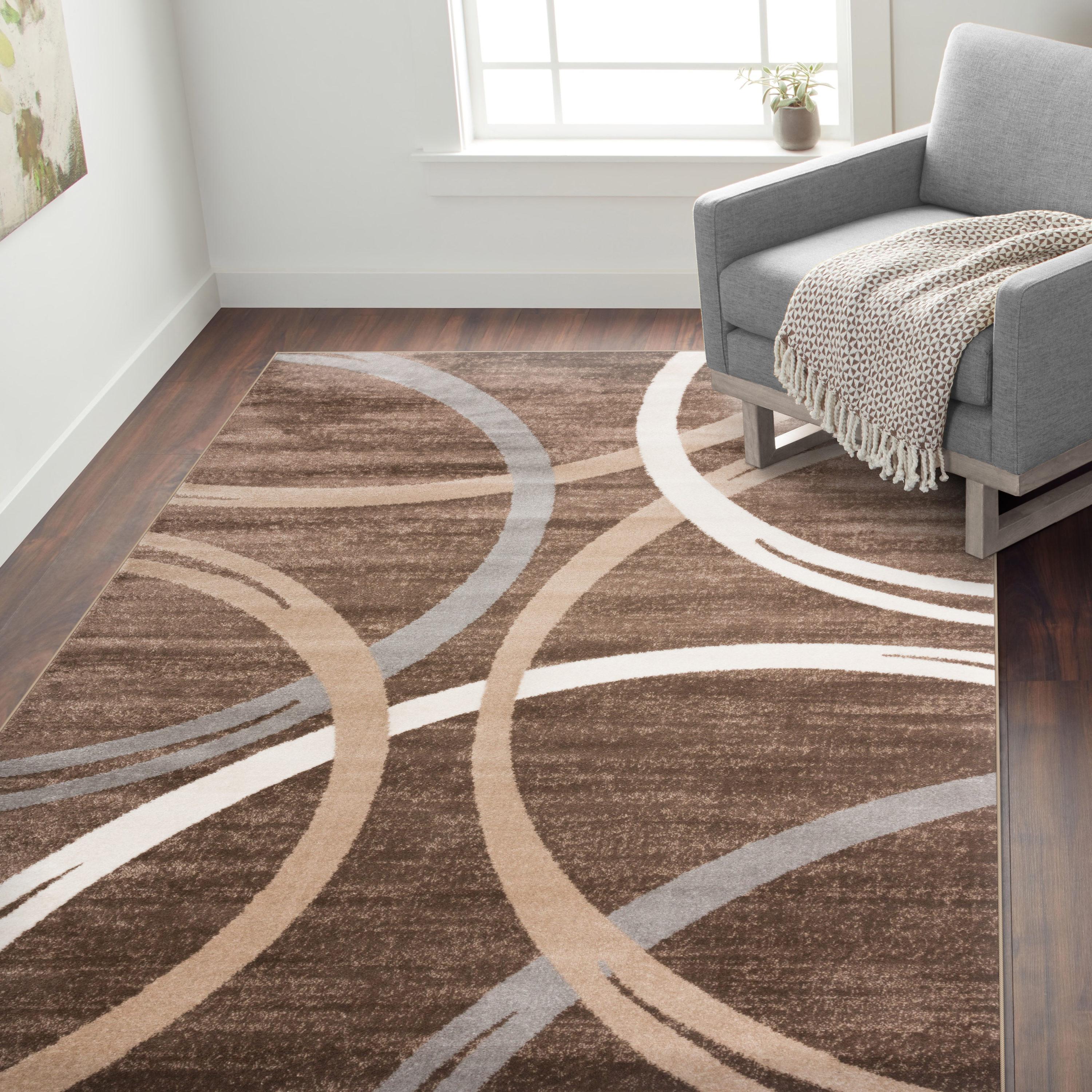 World Rug Gallery Contemporary Abstract Circles Design Brown 7'10" x 10'2" Area Rug