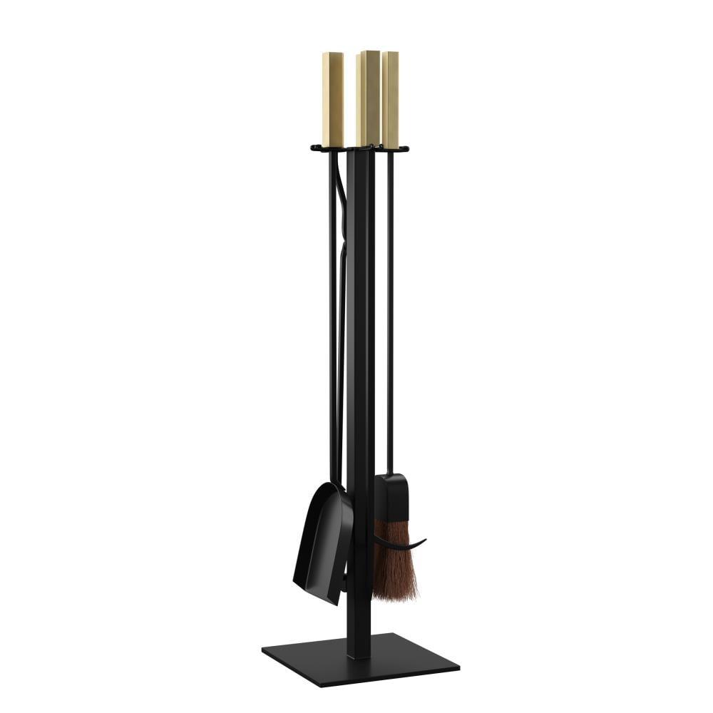 Modern Black and Gold Iron 4-Piece Fireplace Tool Set
