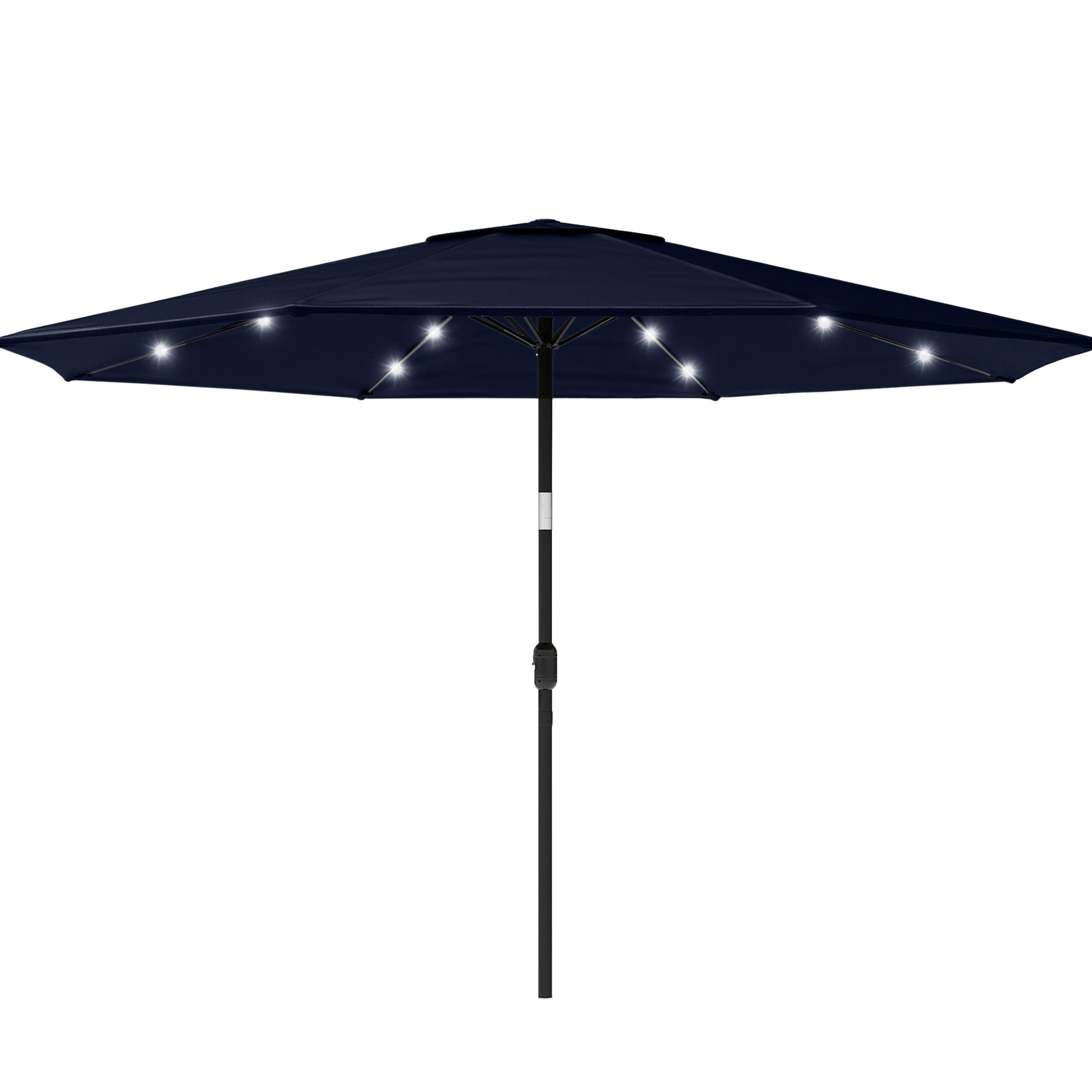 Pure Garden 10' Octagon Outdoor Patio Market Umbrella with Lights: UV Protection, Solar LED, Crank Handle, Push-Button Tilt