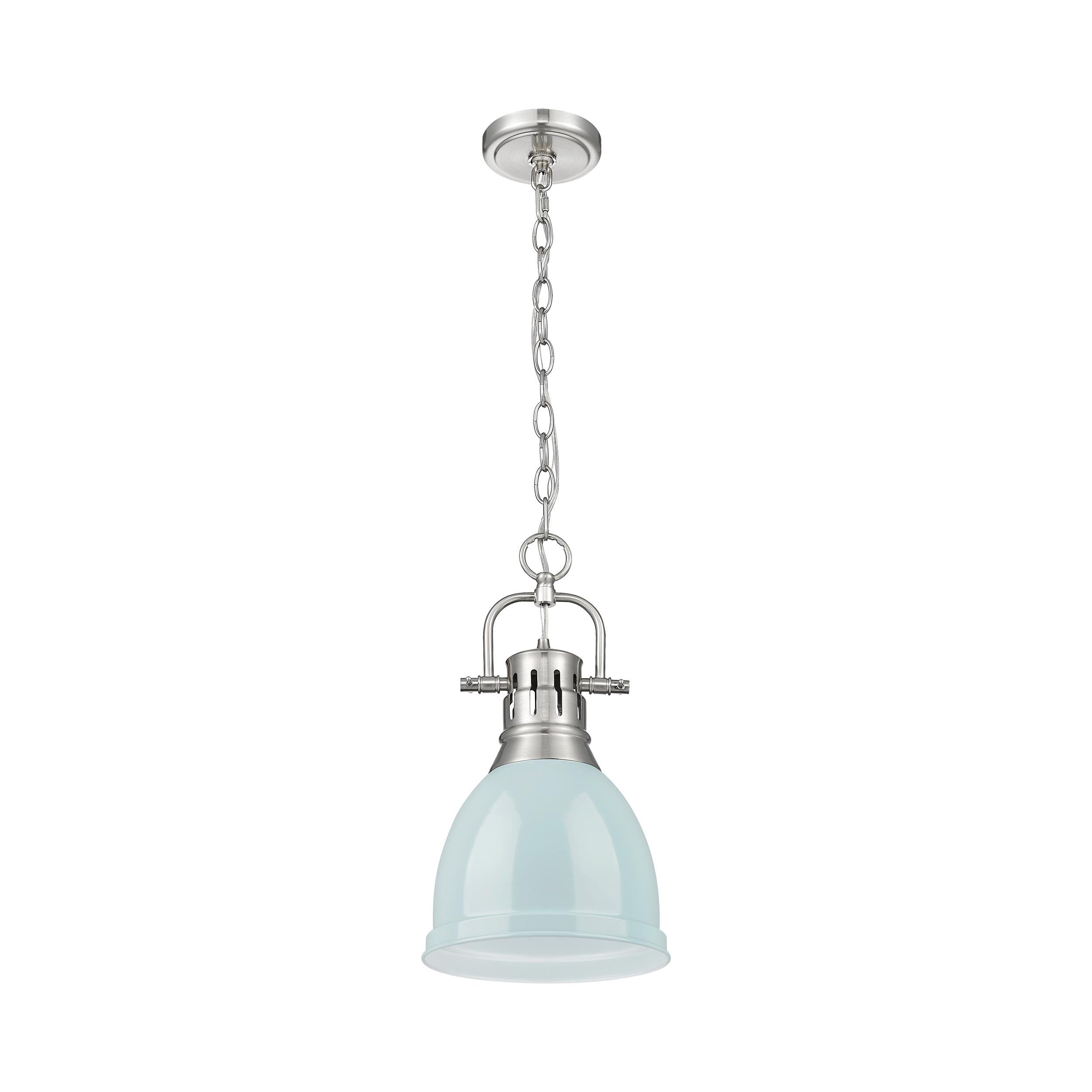 Golden Lighting Duncan 1-Light Small Pendant with Chain in Pewter with Seafoam