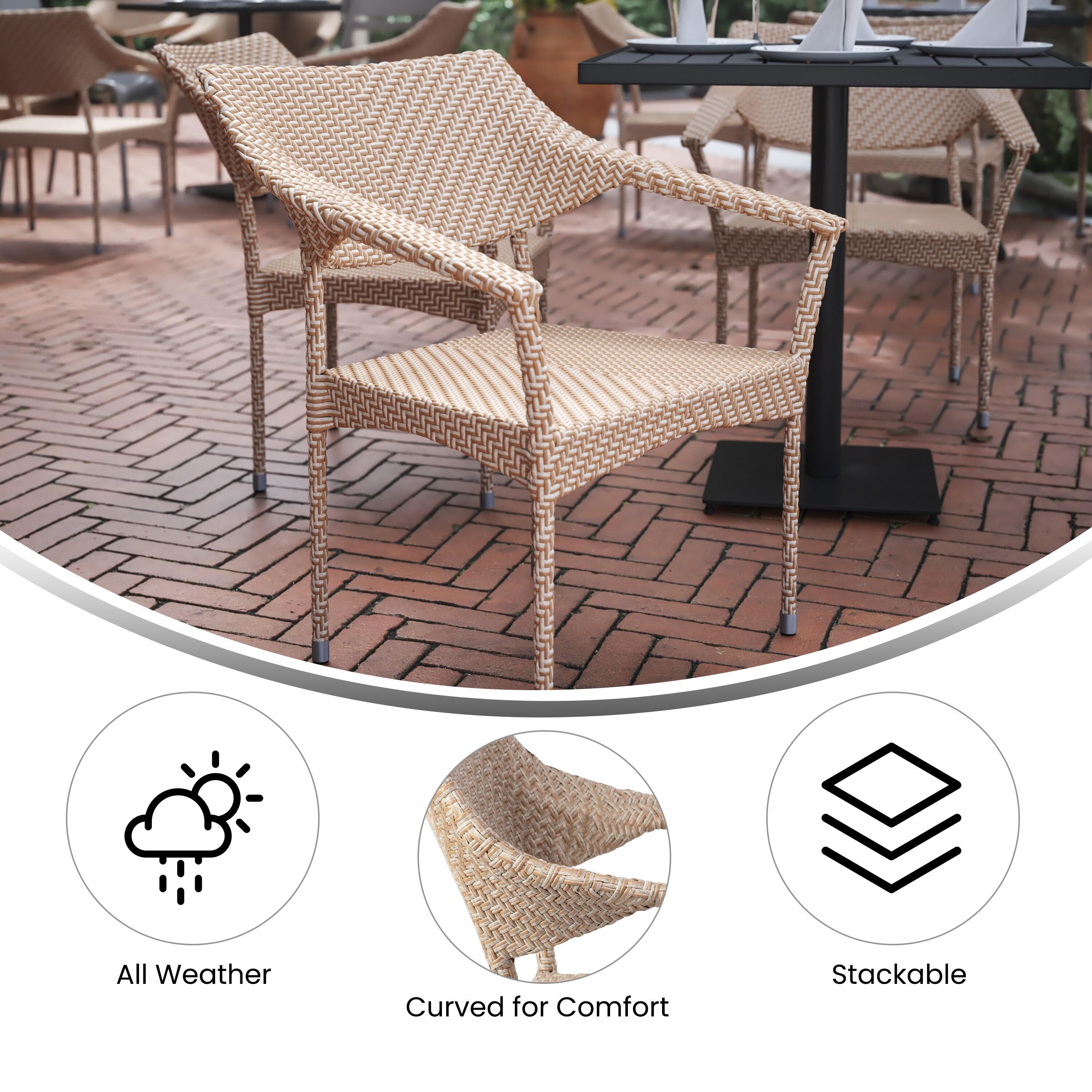Flash Furniture Jace Commercial Grade Stacking Patio Chair, All Weather PE Rattan Wicker Patio Dining Chair in Natural