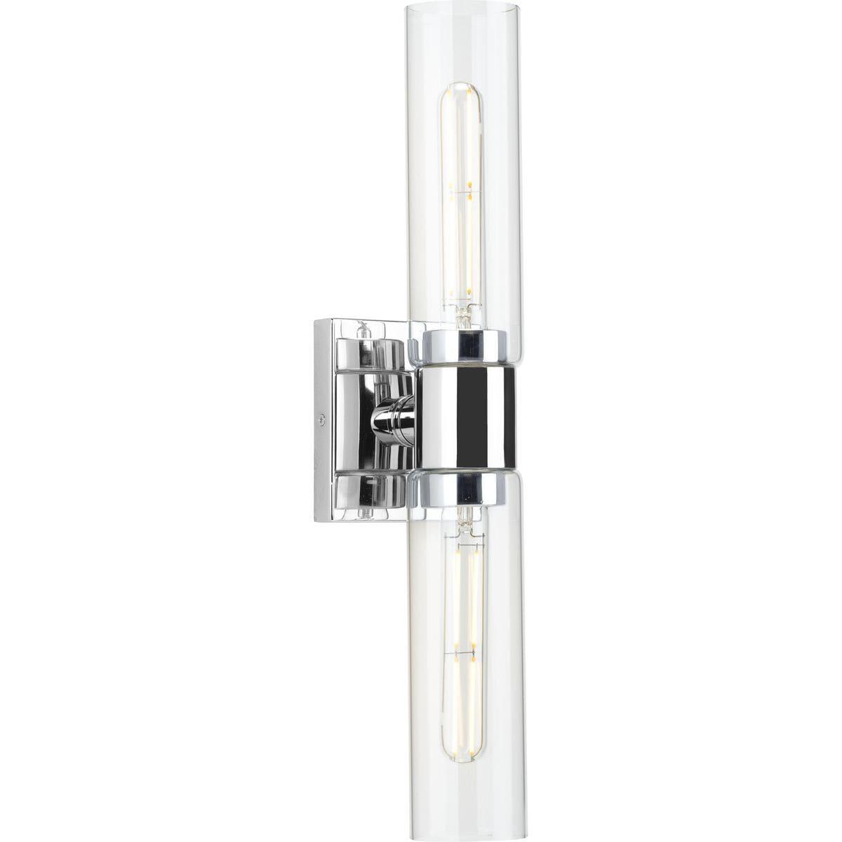 Progress Lighting Clarion 2-Light Bath Vanity Light, Polished Chrome, Glass Shade