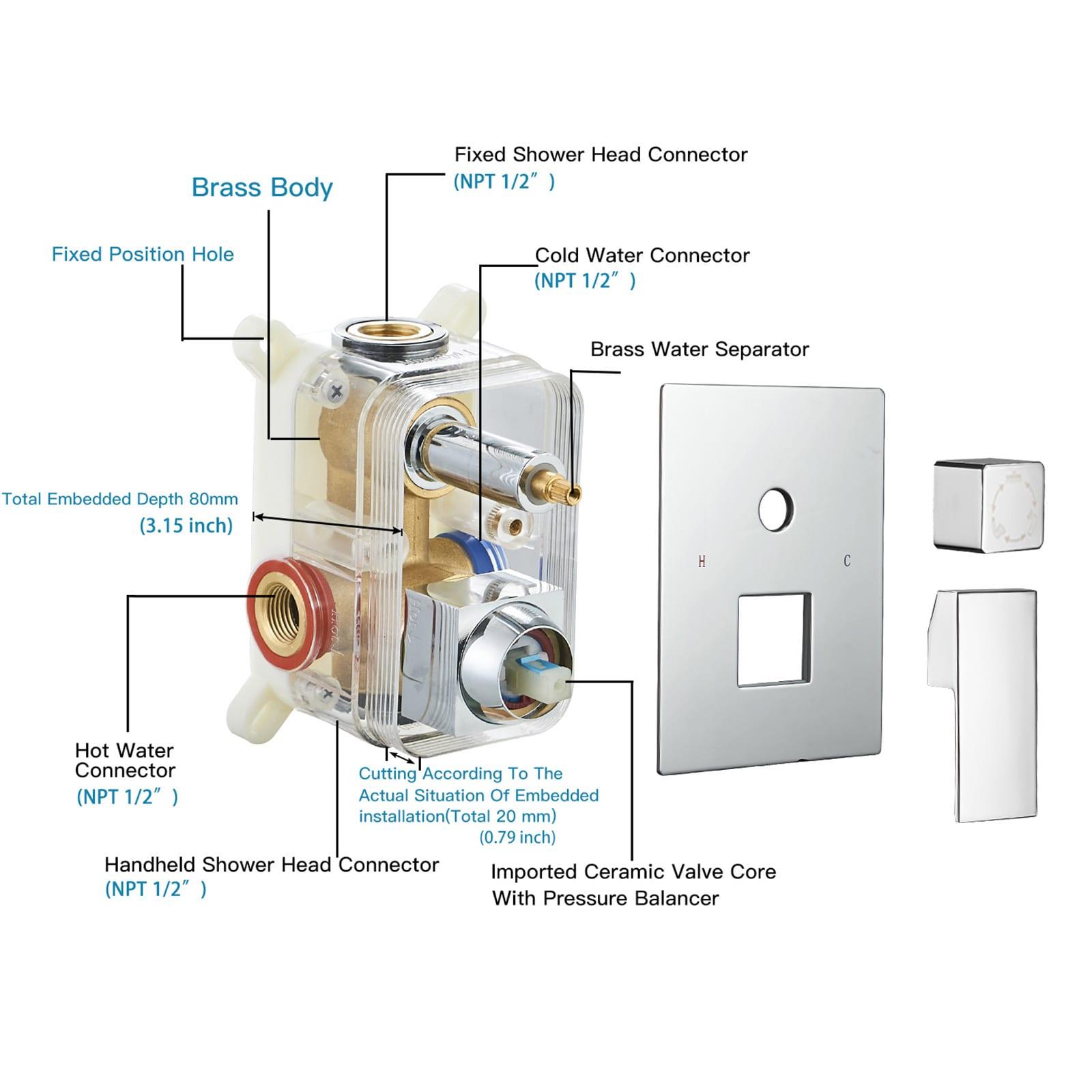 3-Spray Patterns With 2.5 GPM 10 in. Showerhead Wall Mounted Dual Shower Heads With Valve