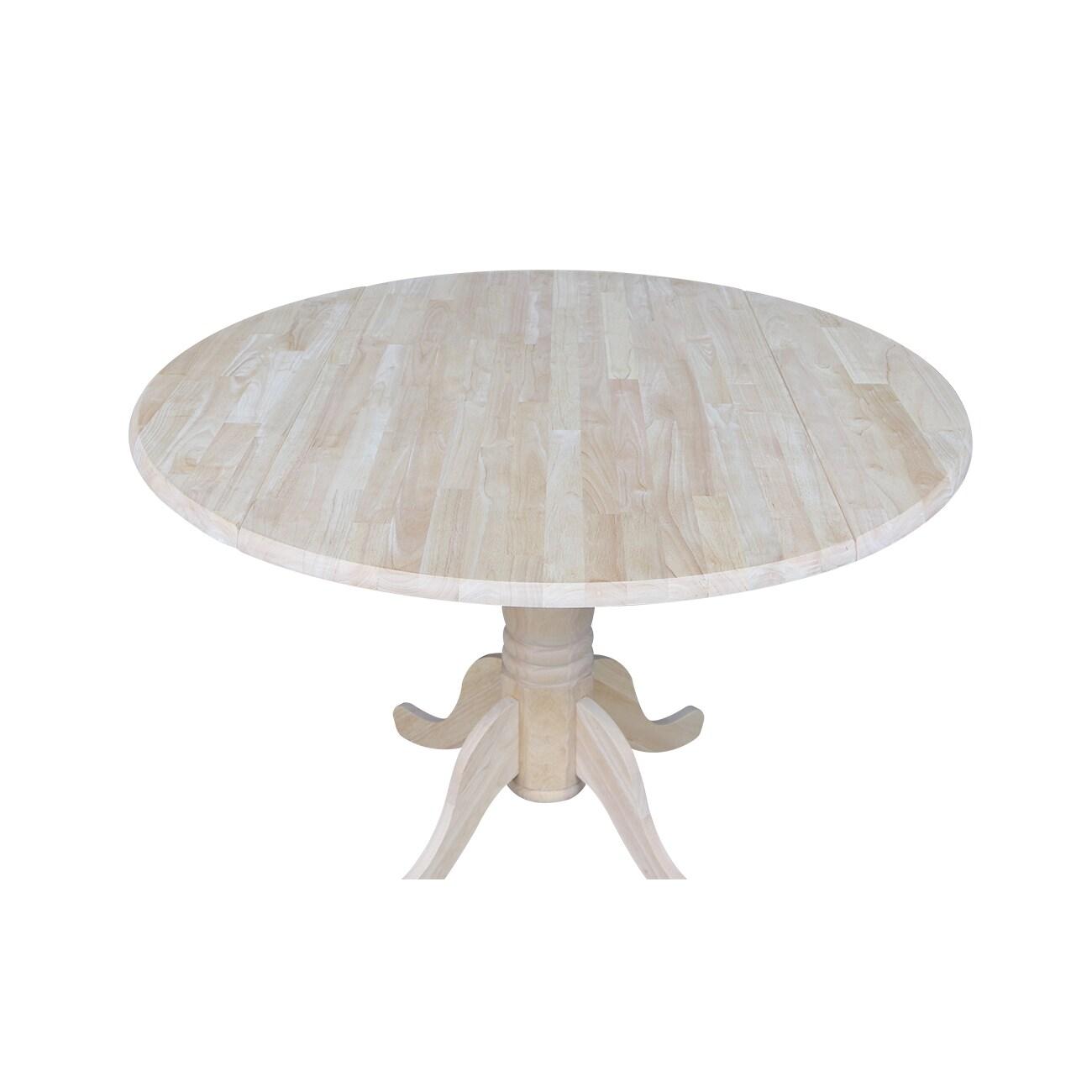 42" Mason Round Dual Dining Table Unfinished - International Concepts: Parawood, Drop Leaves