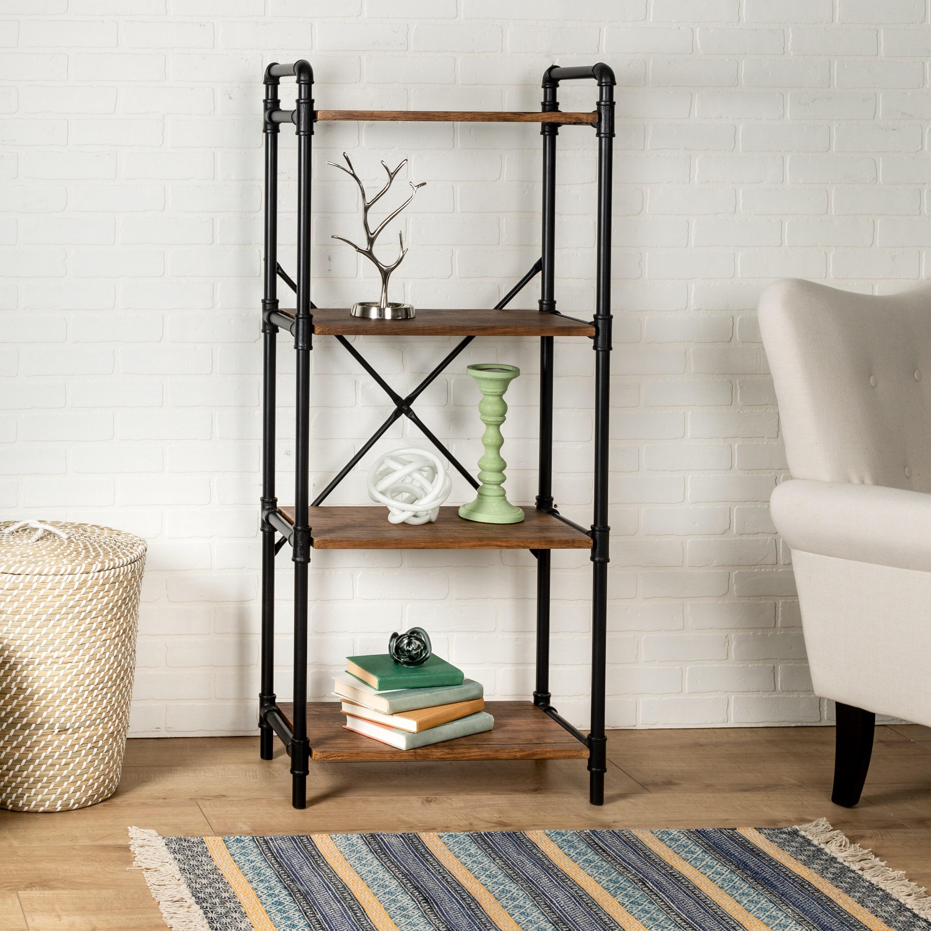 Honey-Can-Do 4-Tier Industrial Steel Bookcase, Rustic/Black