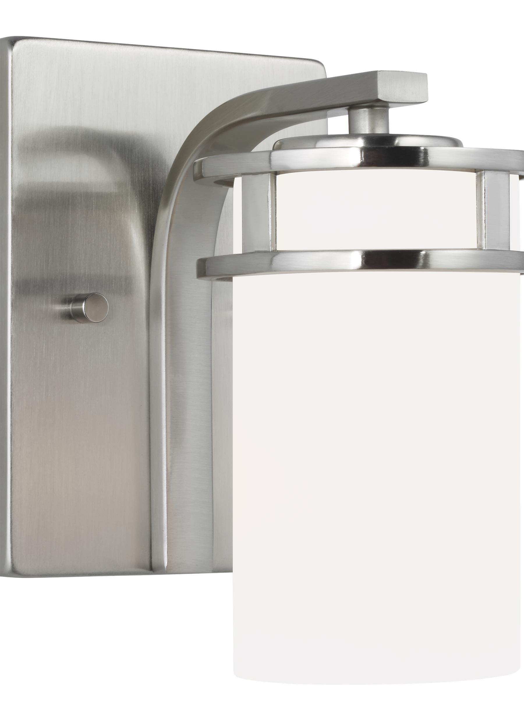 Robie 5 in. 1-Light Brushed Nickel Transitional Bathroom Vanity Light Wall Sconce with Etched White Glass Shade