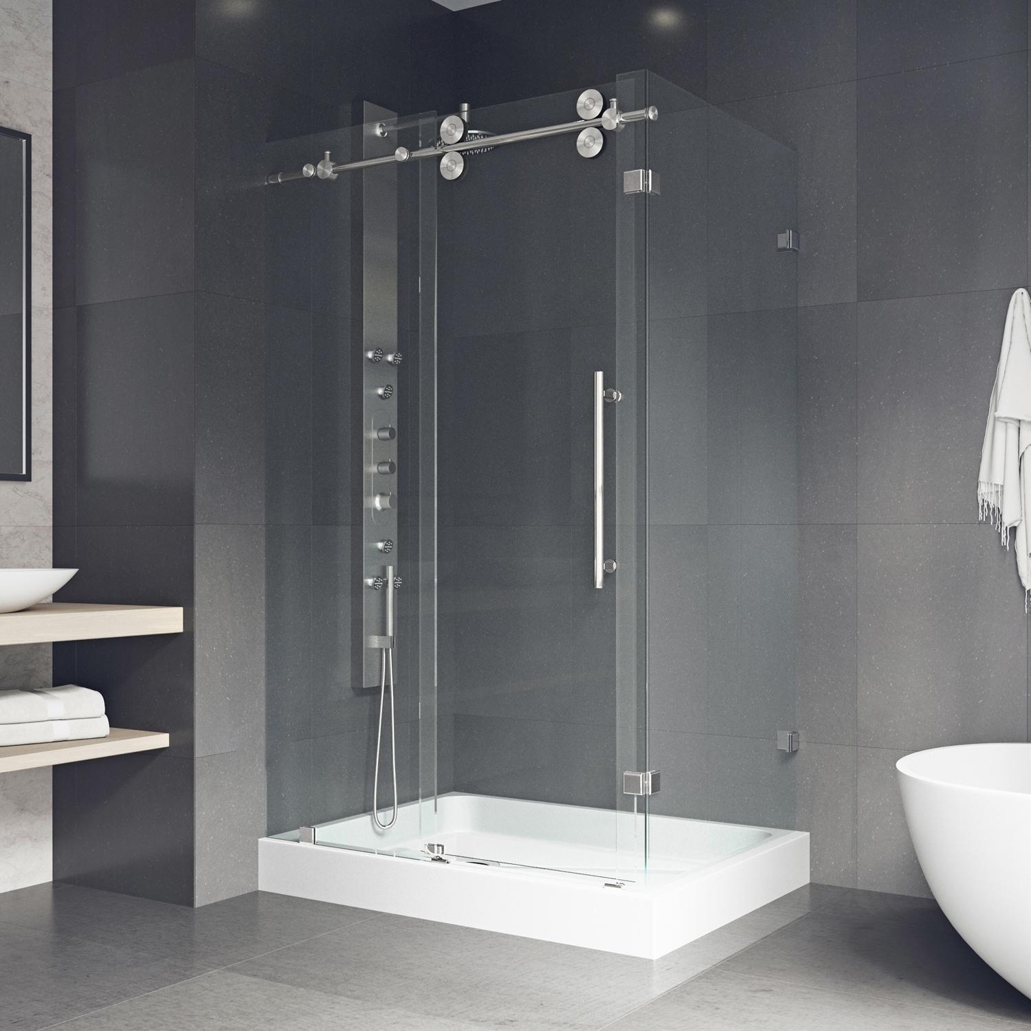 VIGO Winslow 48" W x 36" D x 80" H Sliding Frameless Shower Enclosure with 3/8  Clear Glass&Base VG6051STCL48WL