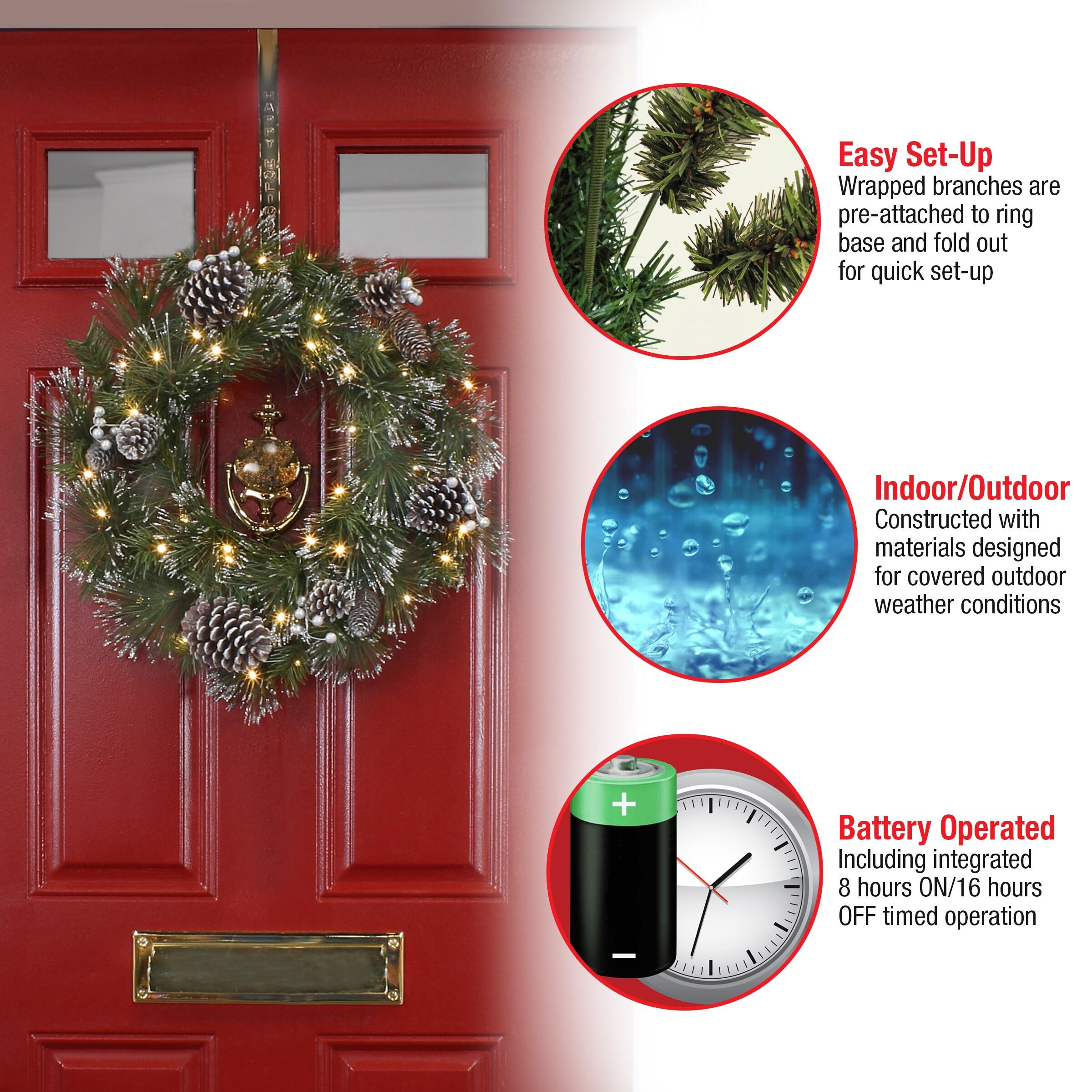24" Prelit LED Whitter Pine Wreath Warm White Lights - National Tree Company